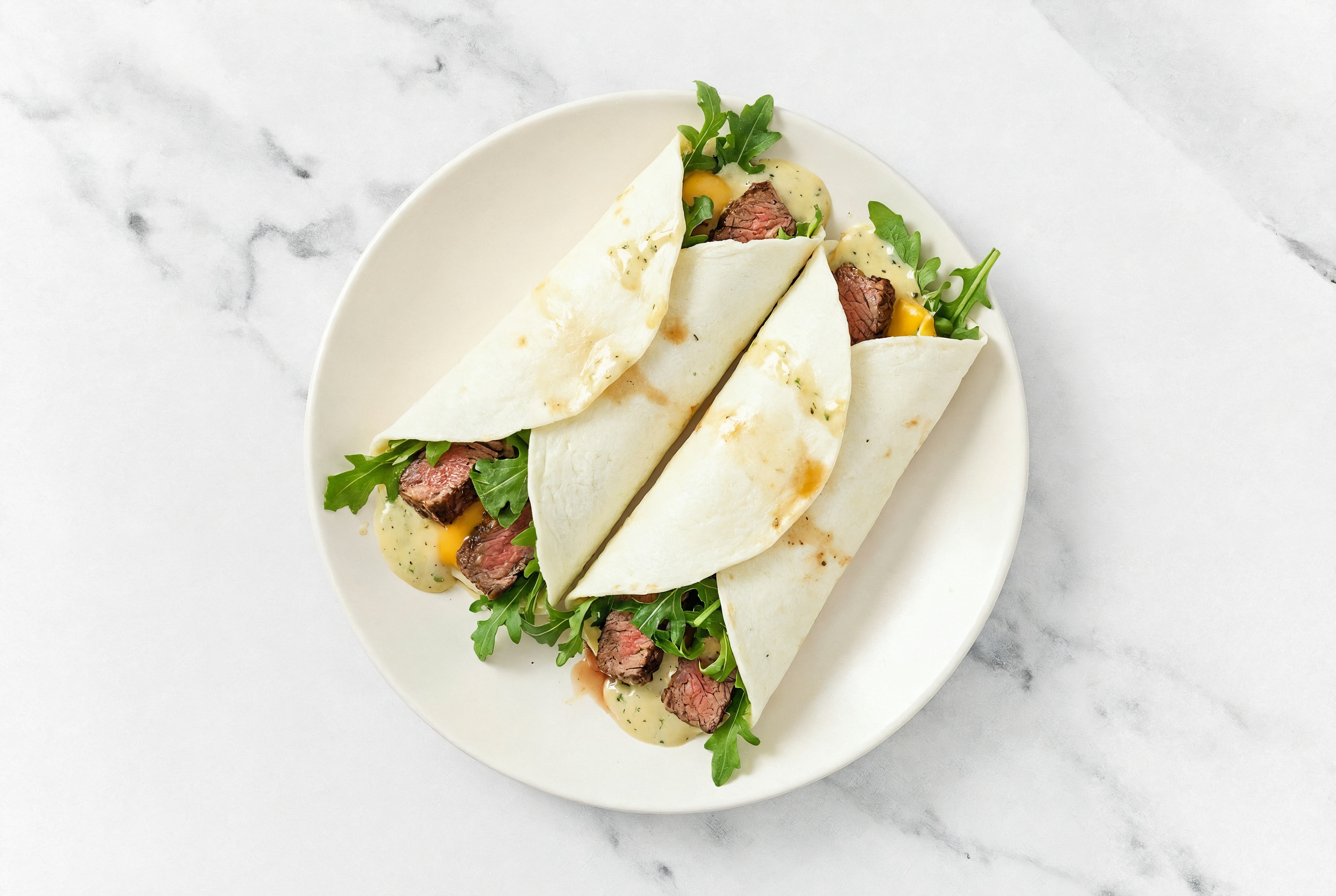 Herby Sliced Steak + American Wraps with Arugula