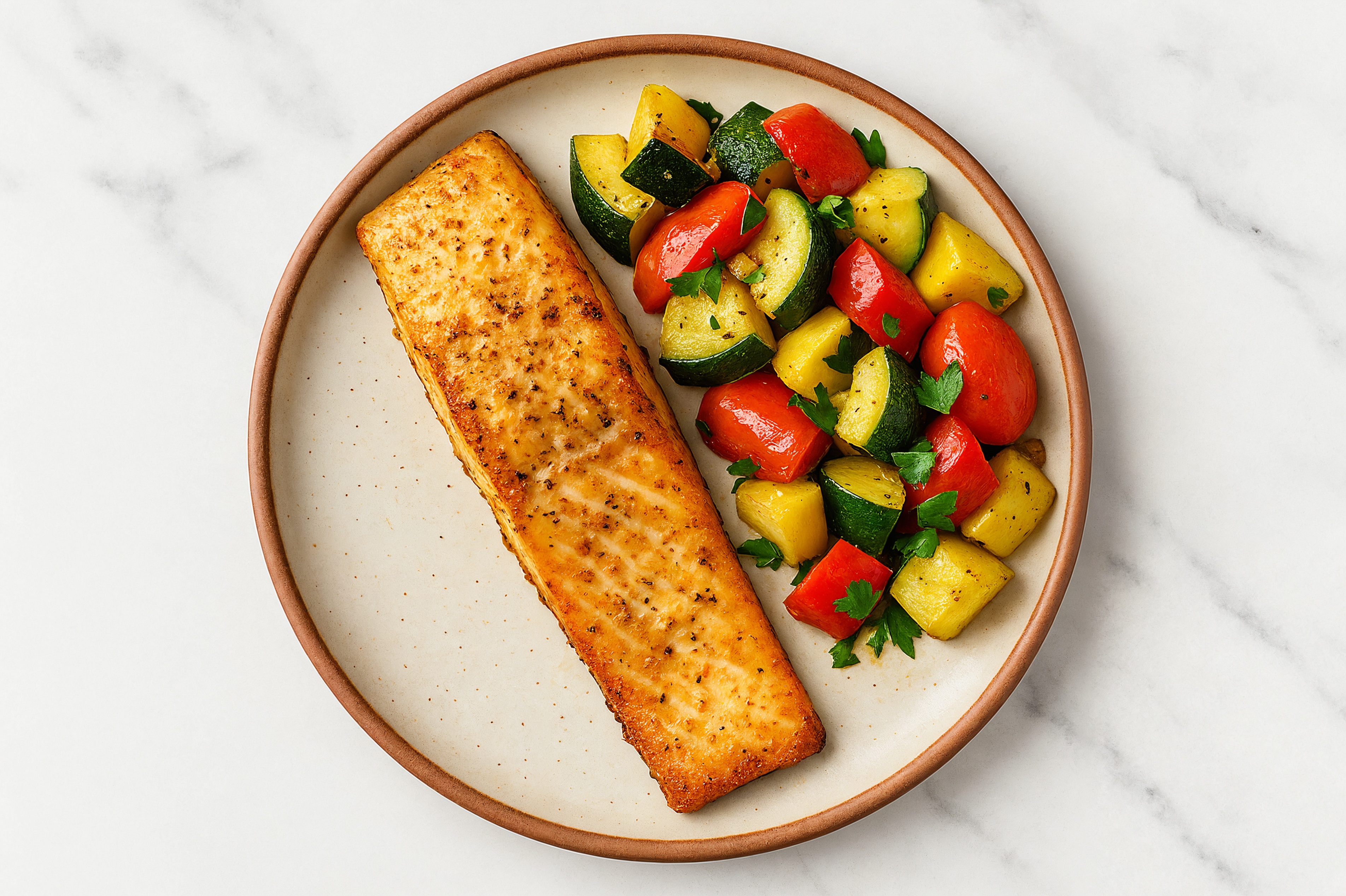 Curry Steelhead Trout + Squash Medley