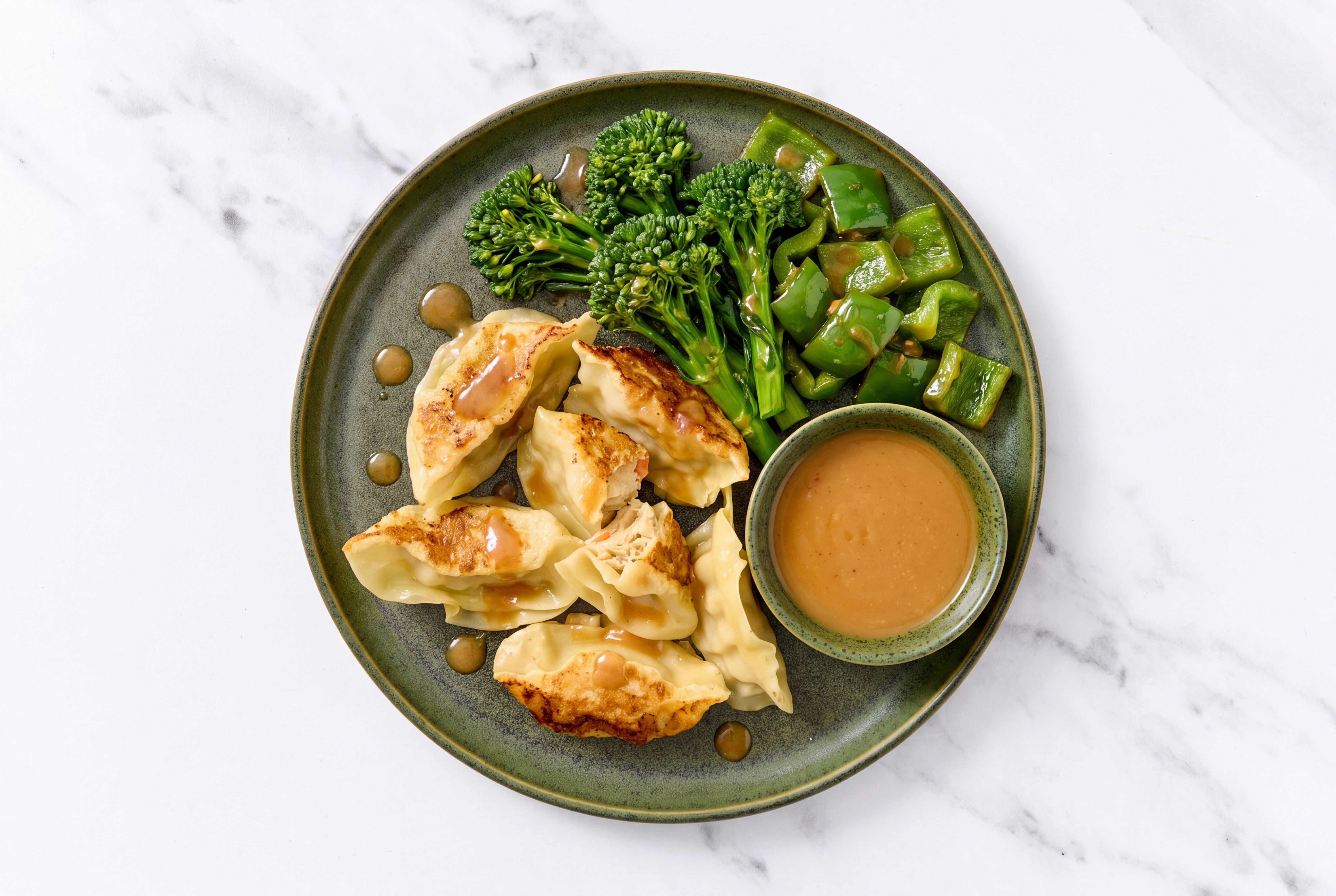 Ginger Chicken Potstickers + Sweet n' Sour Baby Broccoli