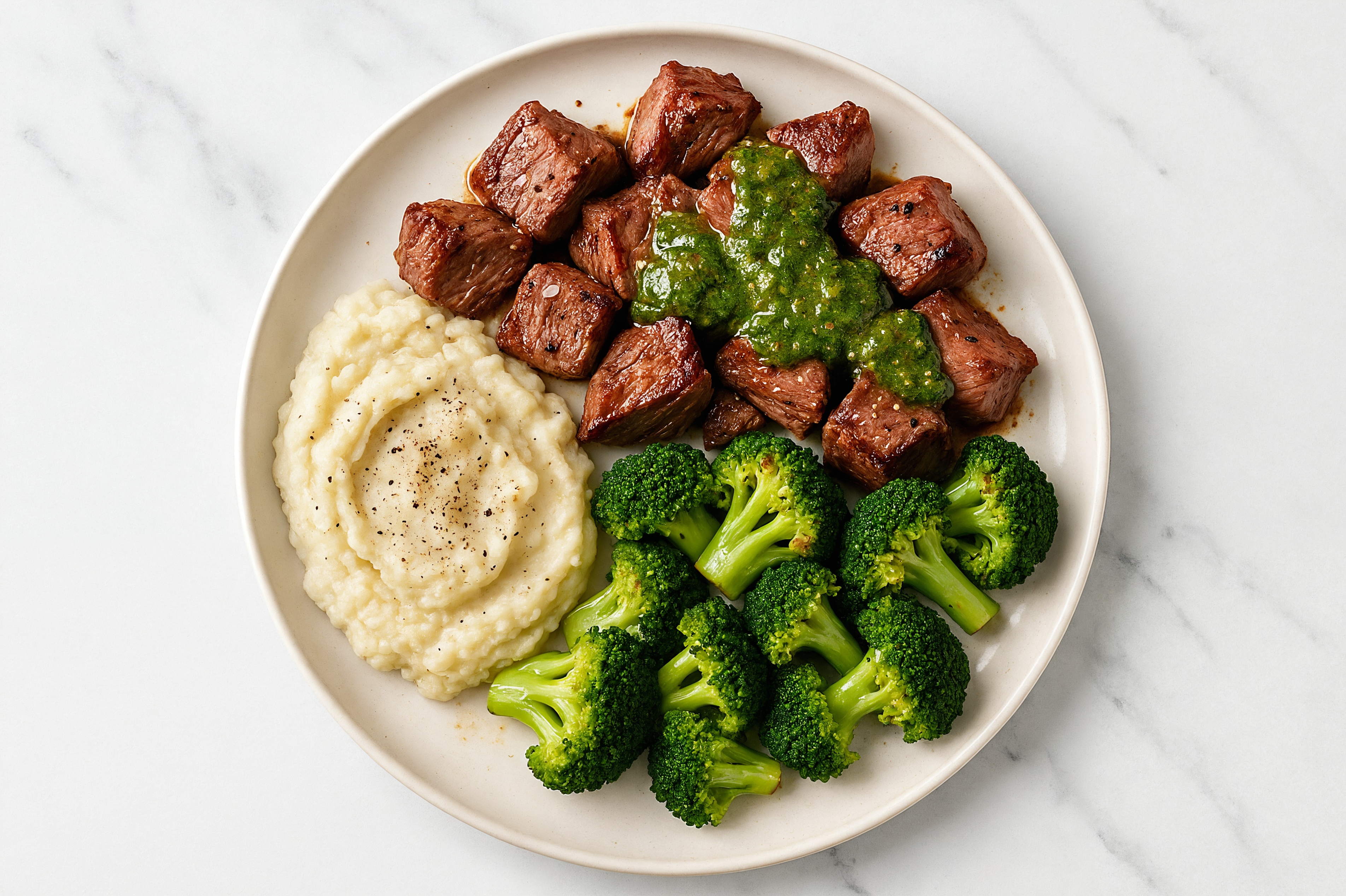 Herby Chimichurri Steak Dinner with Broccoli Florets