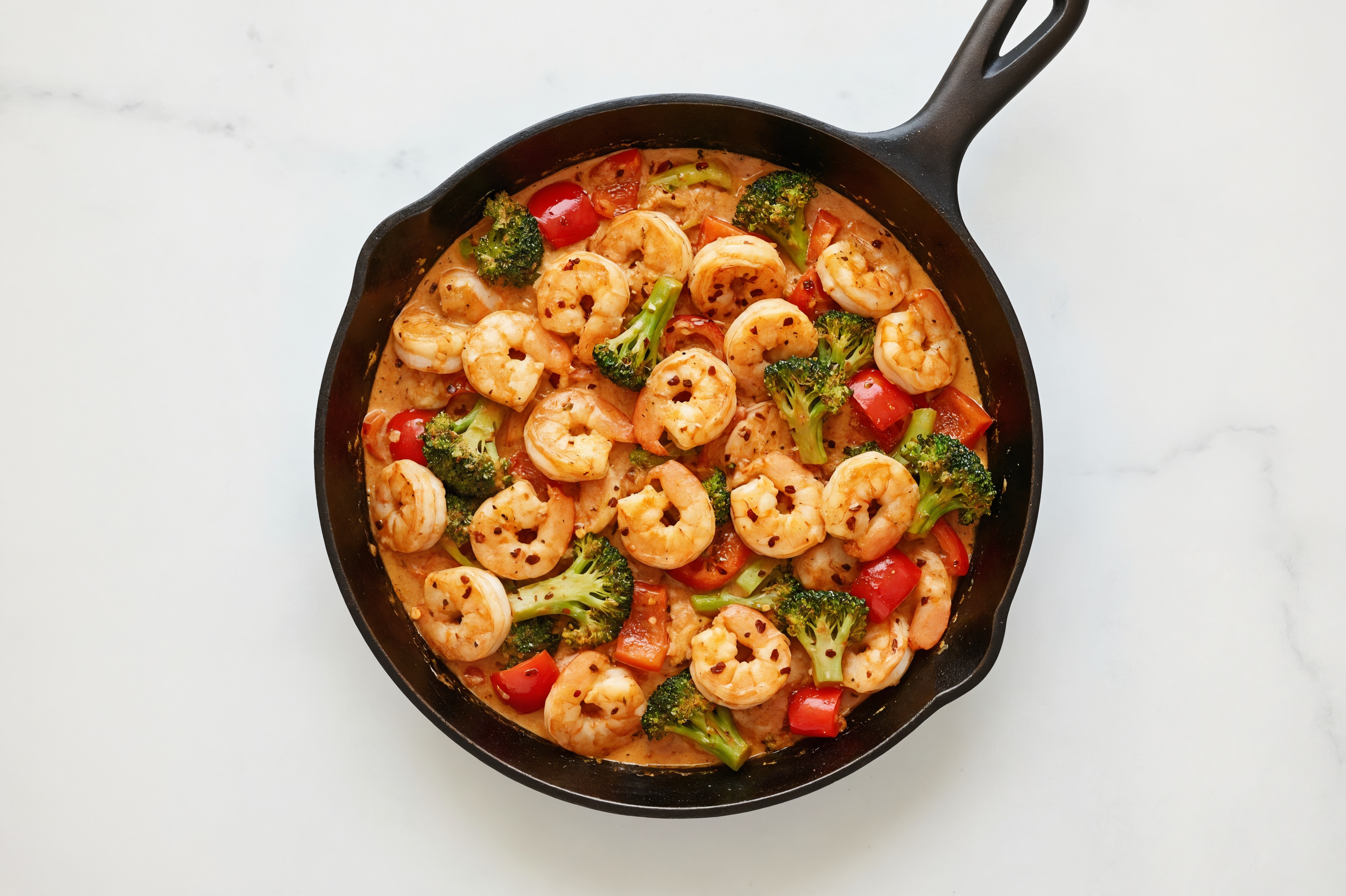 Hearty Bang Jumbo Shrimp with Broccoli Sauté with Red Bell Pepper