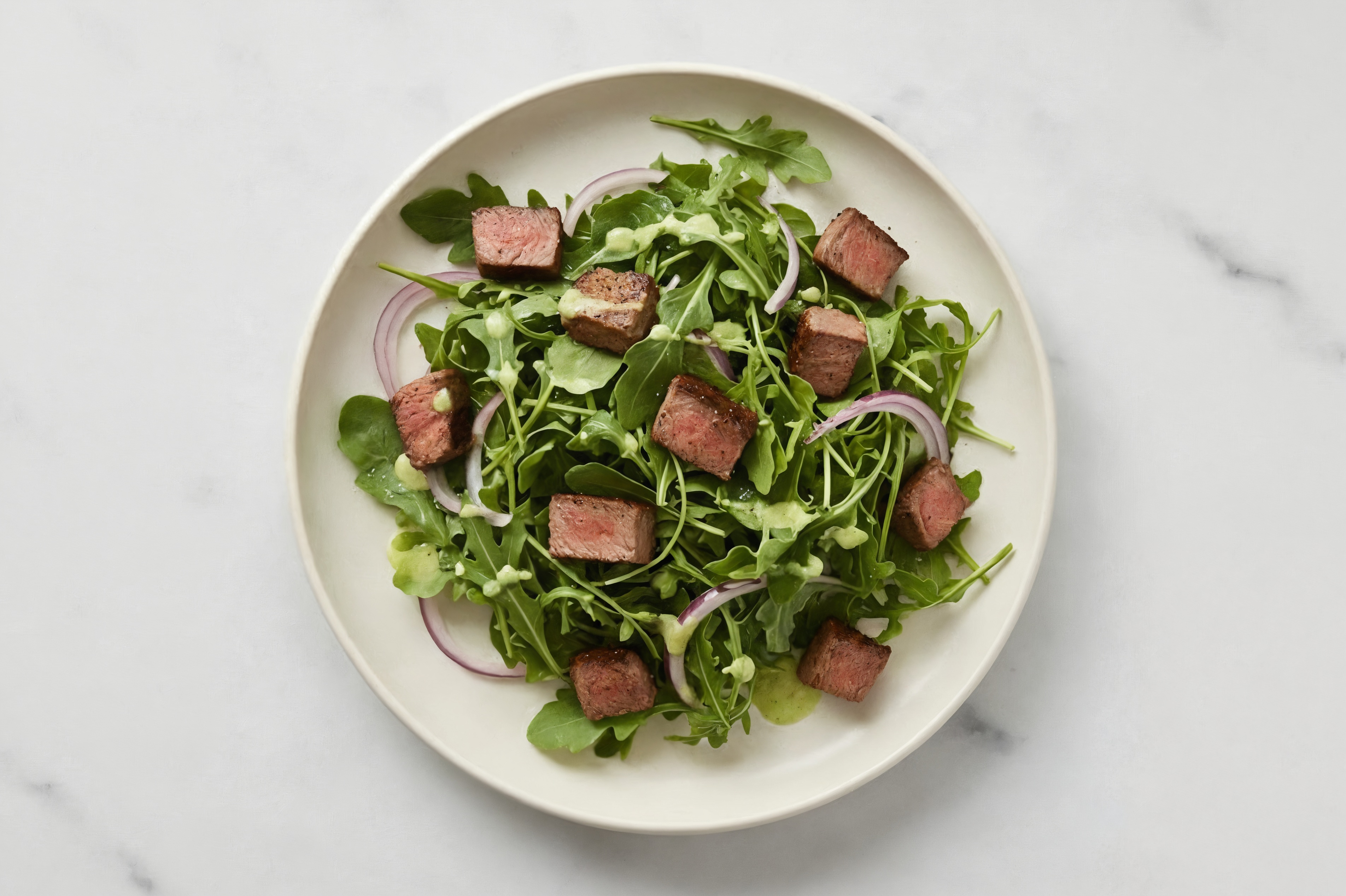 Grass-Fed Sirloin + Arugula with Red Onion + Vegan Green Goddess