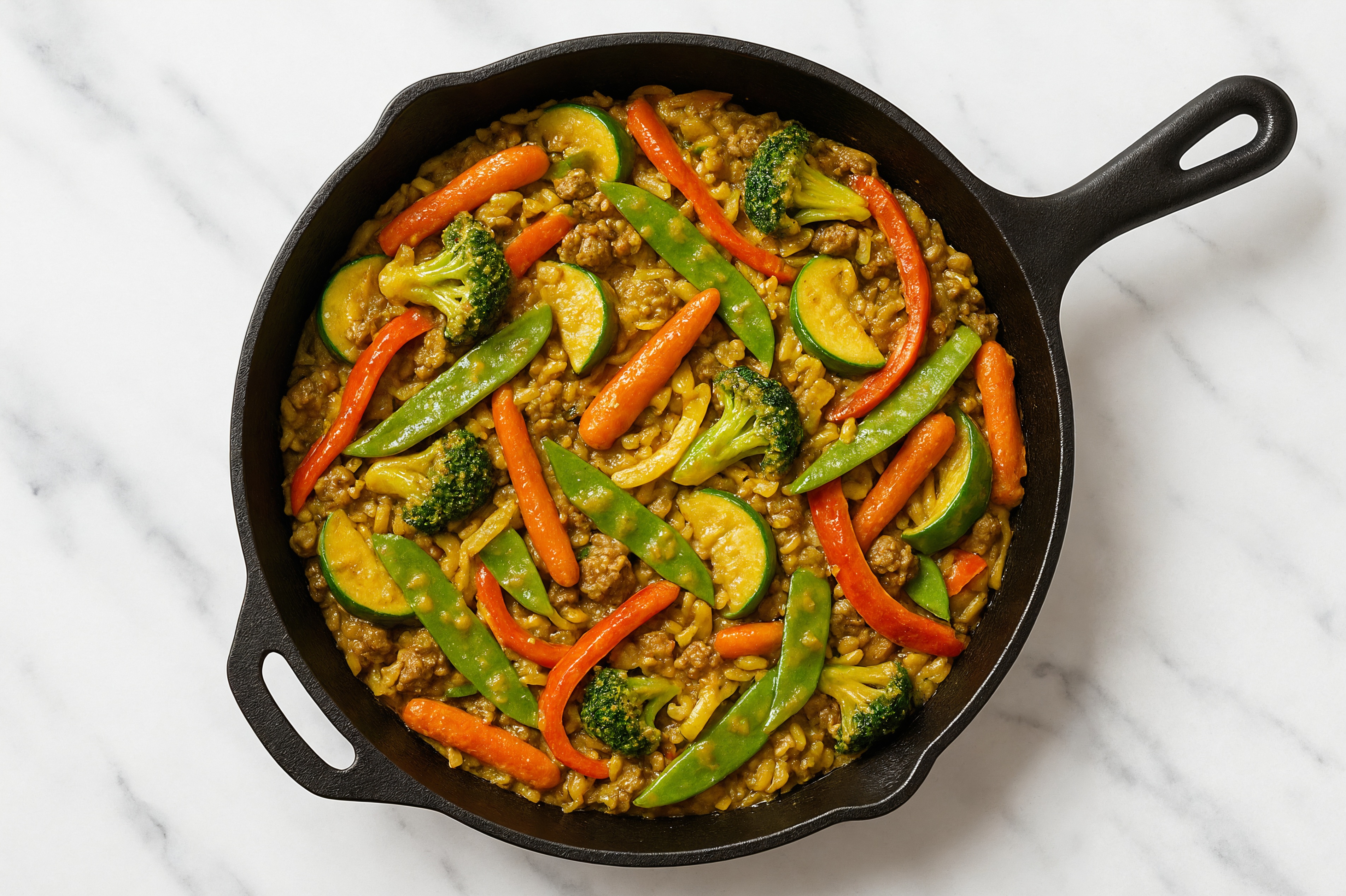 Curry Veggie + Ground Bison Stir-Fry with Long Grain White Rice