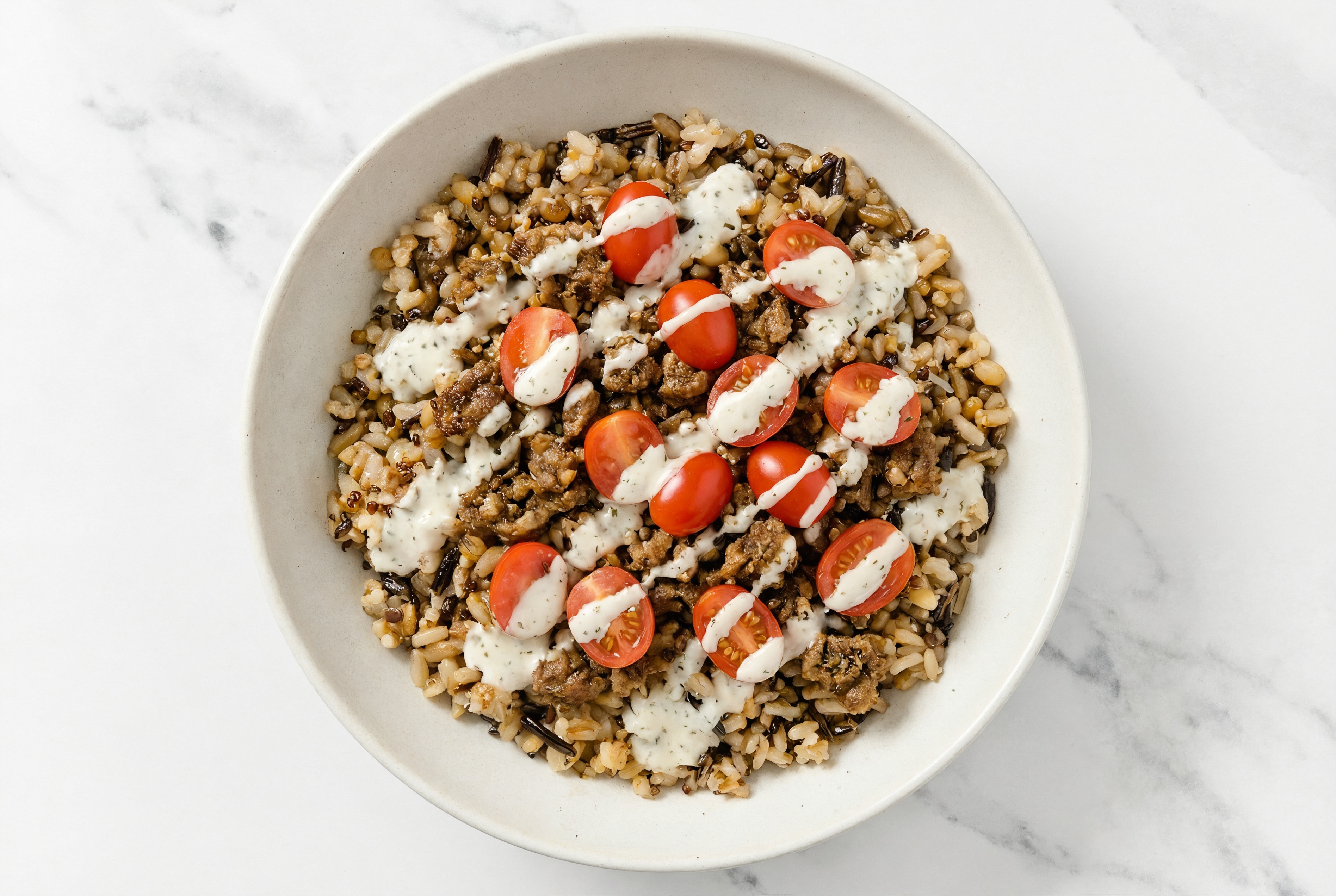 Ground Italian-Style Beef & Tomato Grain Bowl with Ranch Dressing