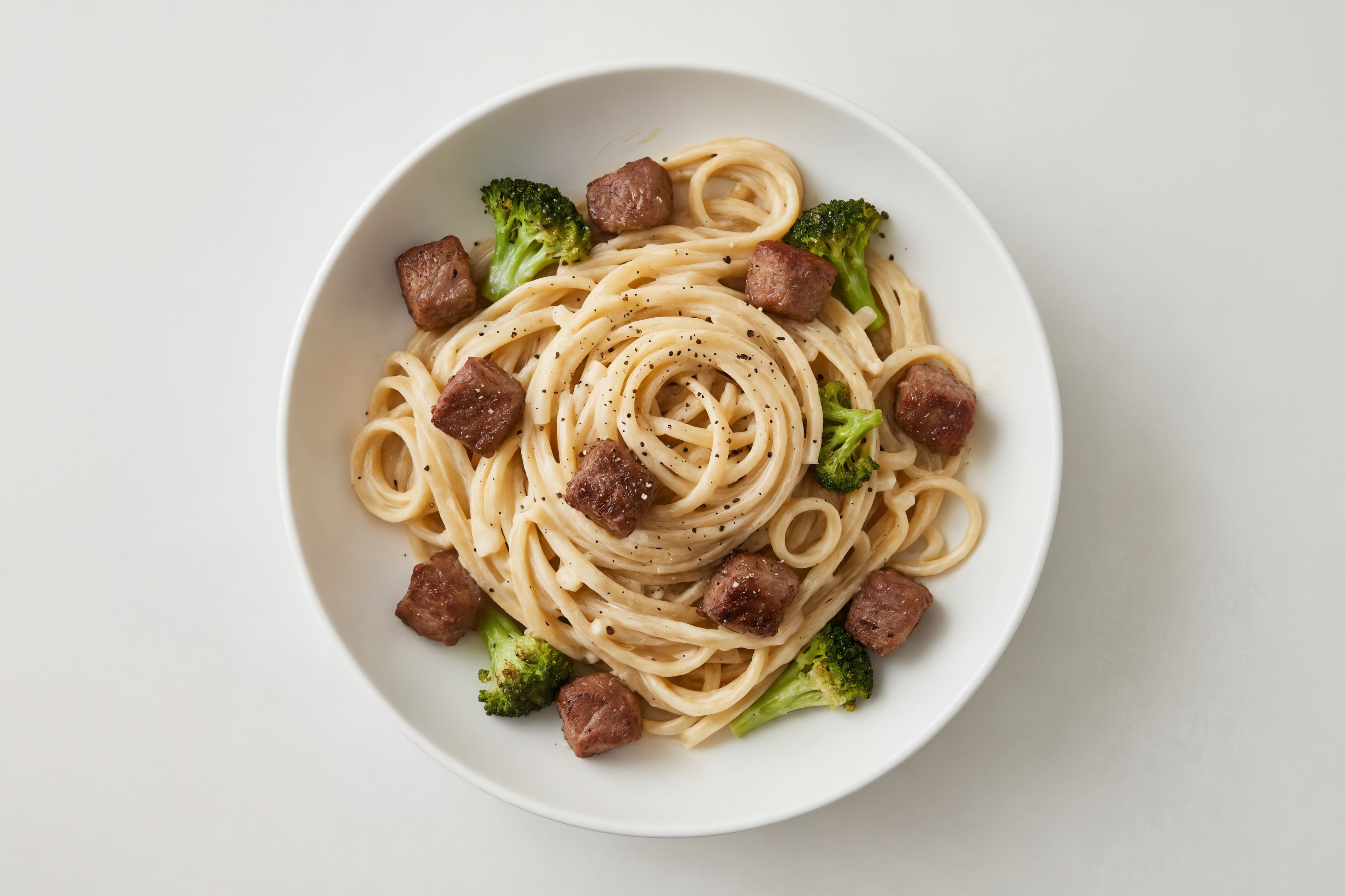Alfredo Linguine with Lamb & Broccoli