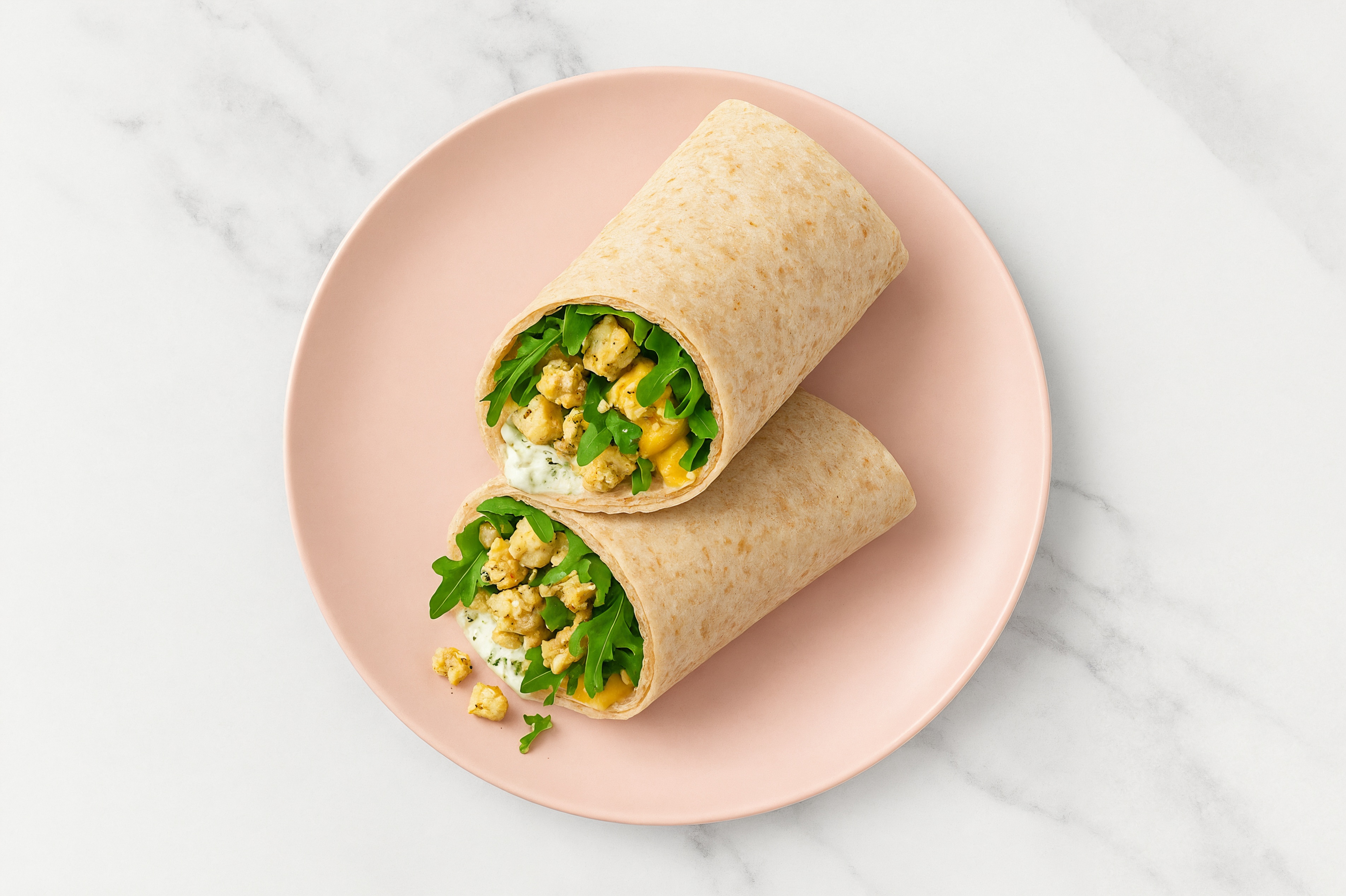 Tzatziki Spiced Tofu + Vegan Cheddar Tortilla Wraps with Arugula