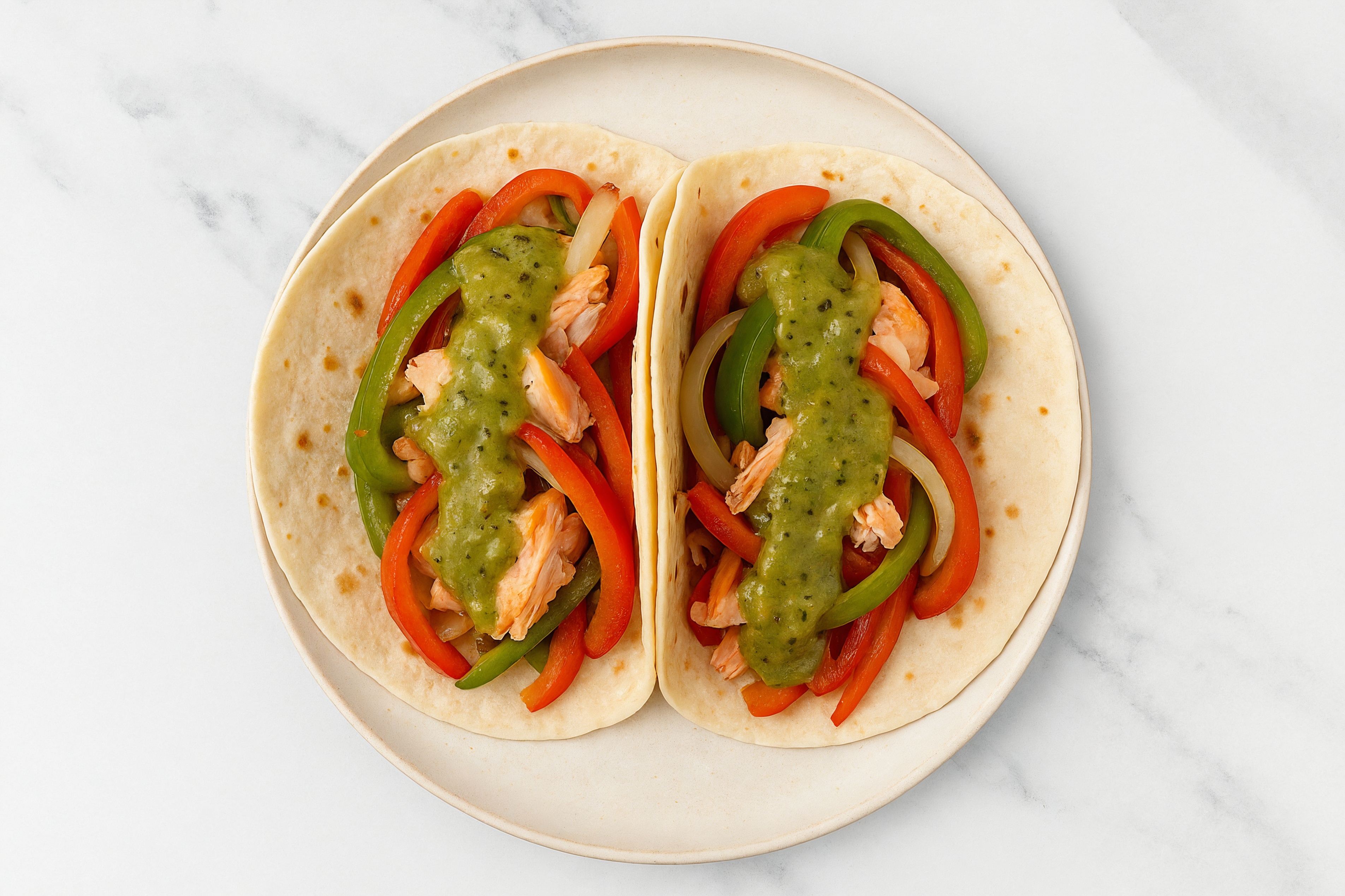 Salmon Tacos with Veggies + Green Chile