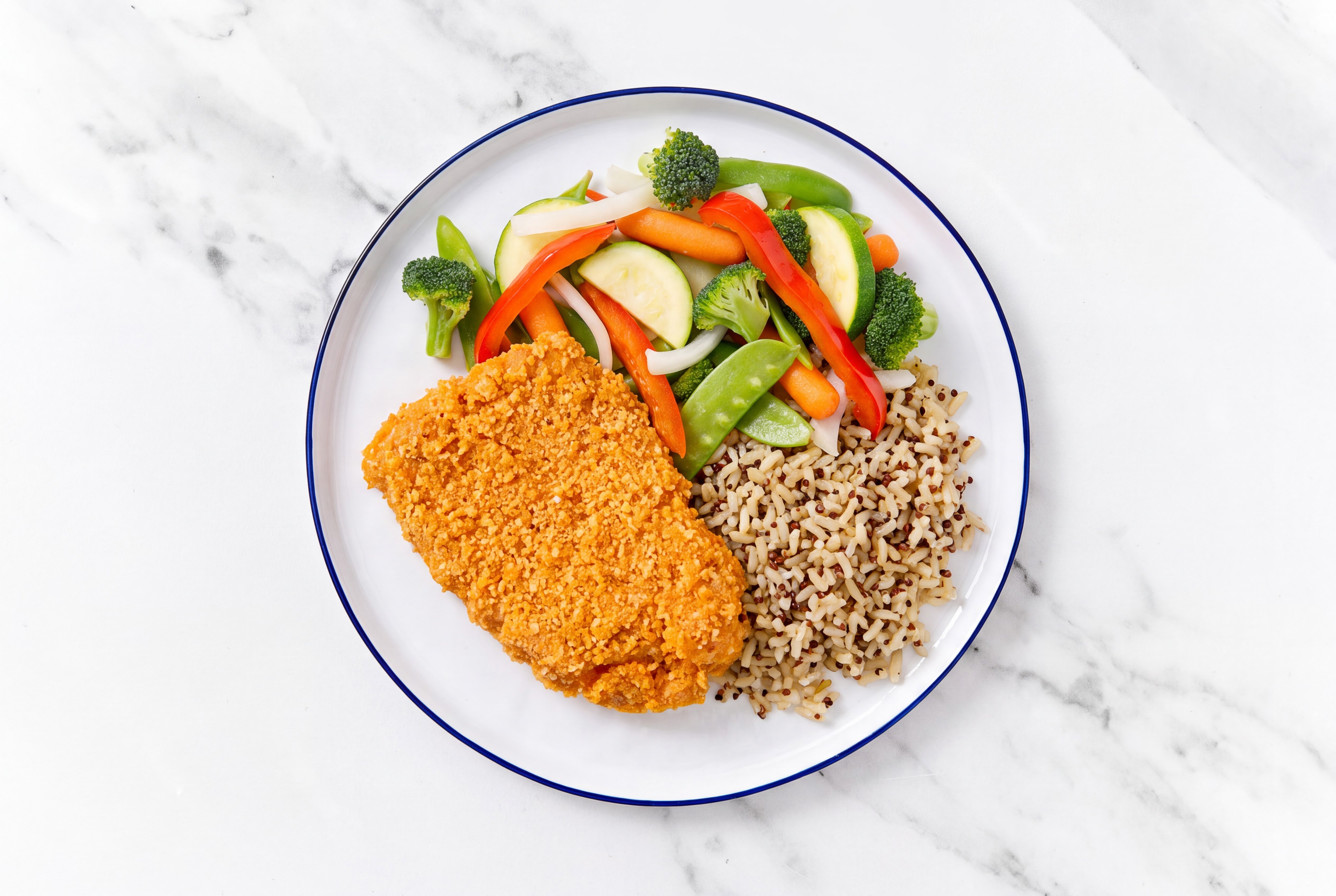 Hot Honey Breaded Chicken Cutlet with Mixed Veggies & Brown Rice