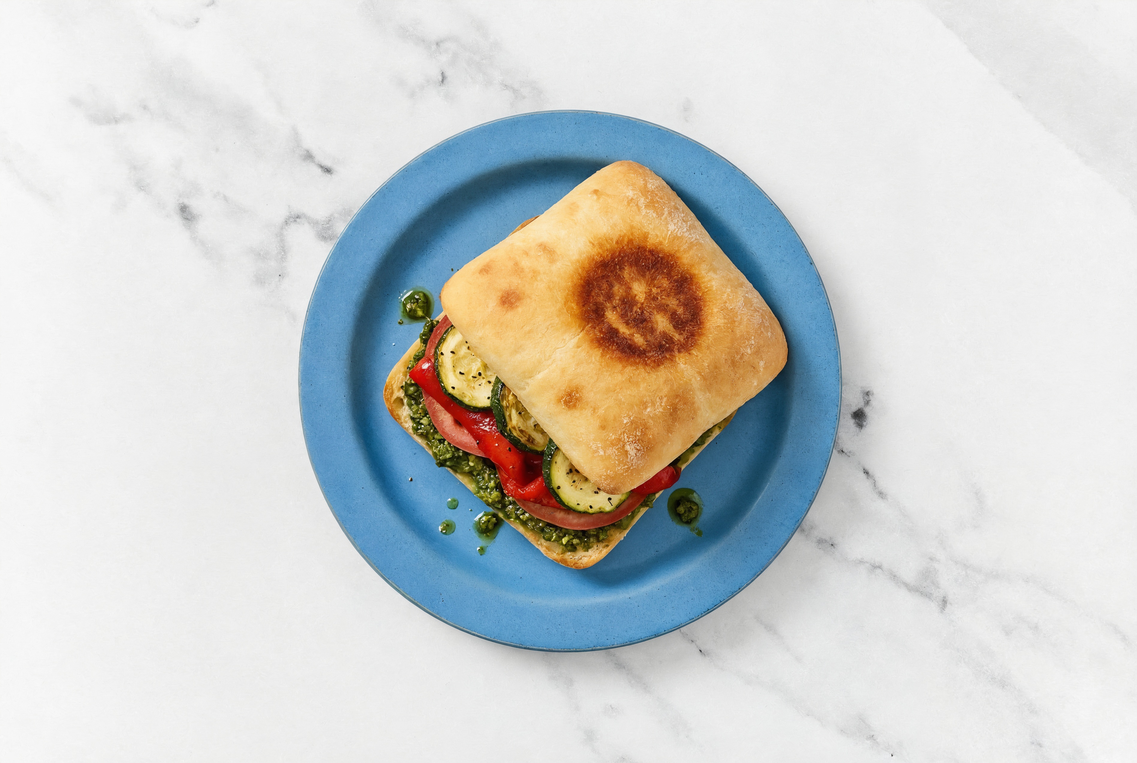 Zesty Kale Pesto Veggie Sandwich on Ciabatta