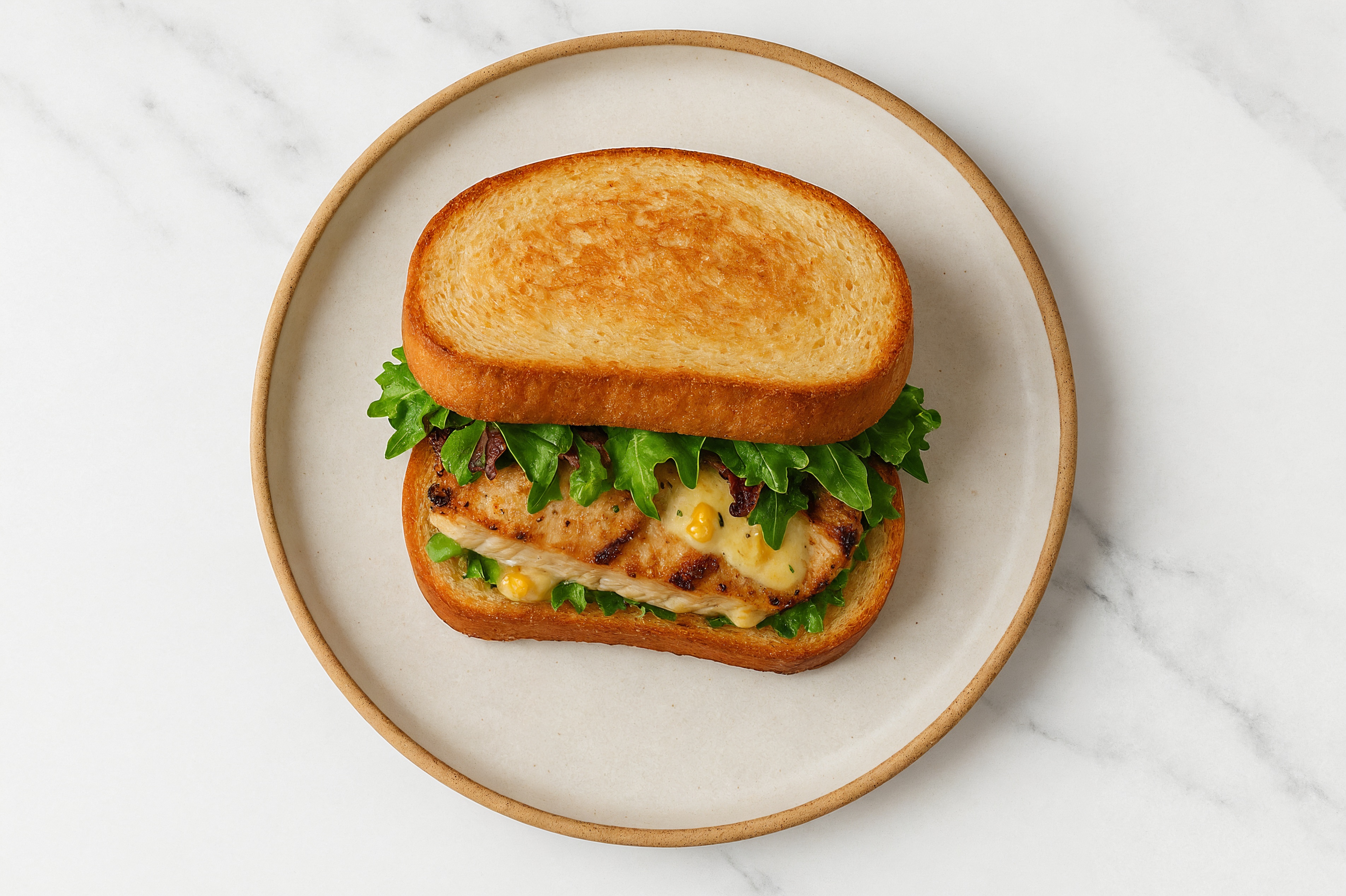 Street Corn Grilled Pork Sandwich with Spring Mix on Honey White Bread
