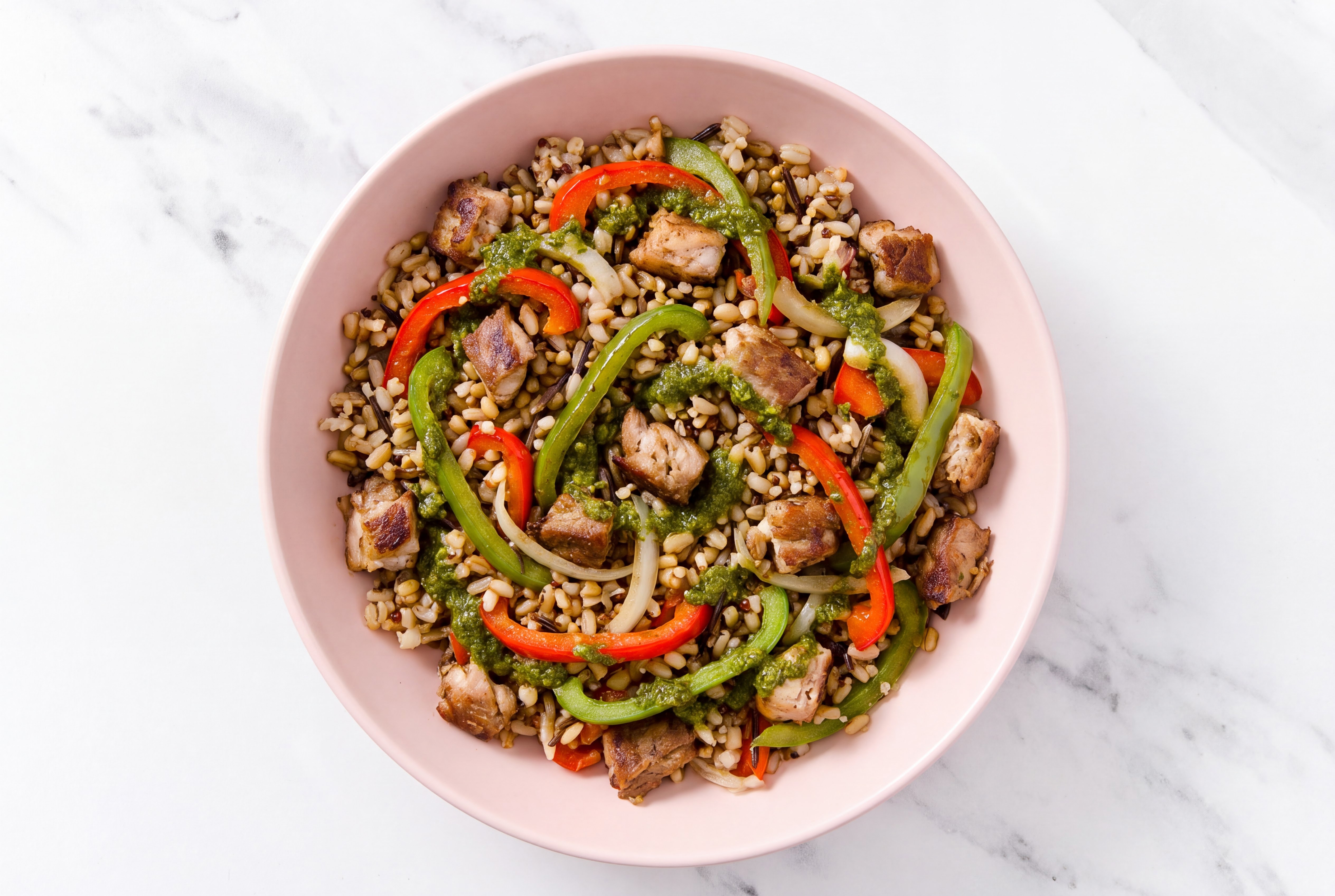 Carnitas Seven Grain Blend Bowl with Veggies & Zhoug