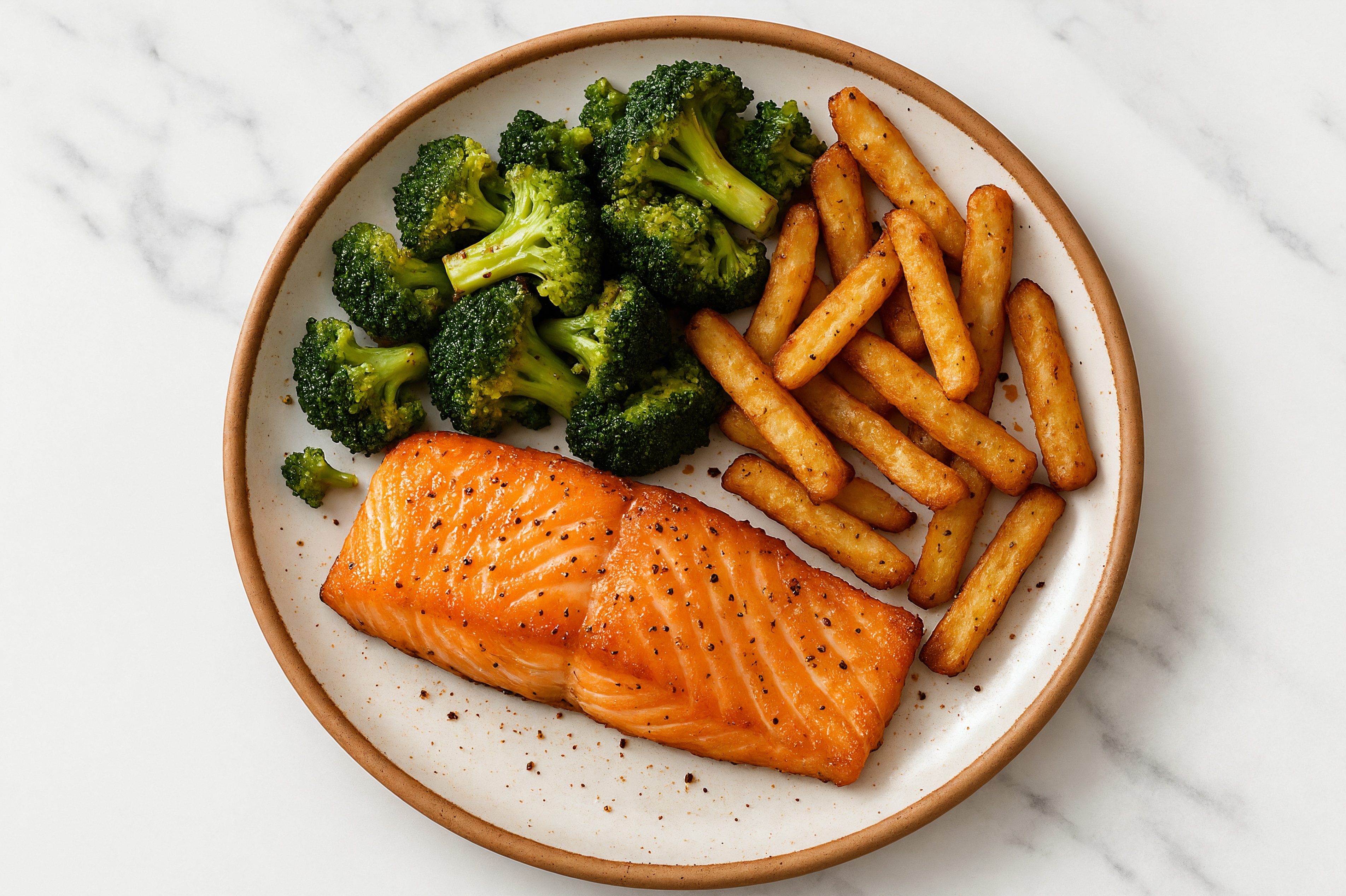 Salmon with Organic Broccoli + Veggie Super Fries