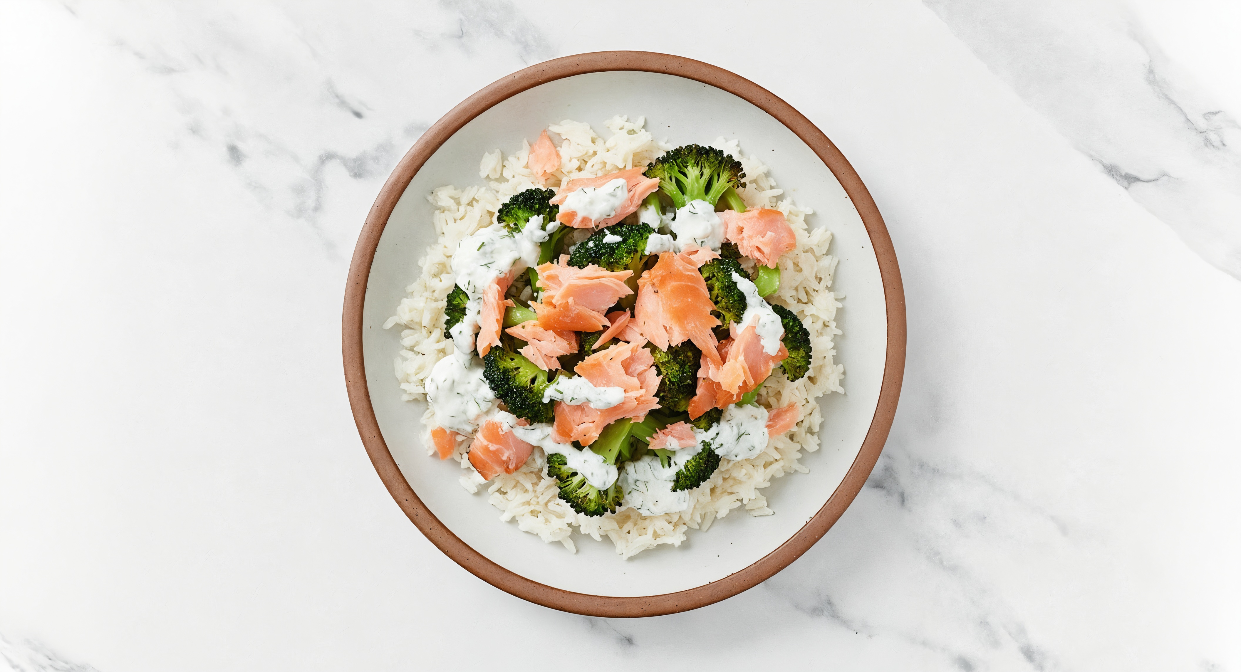 Smoked Salmon White Rice Bowl with Tzatziki & Broccoli