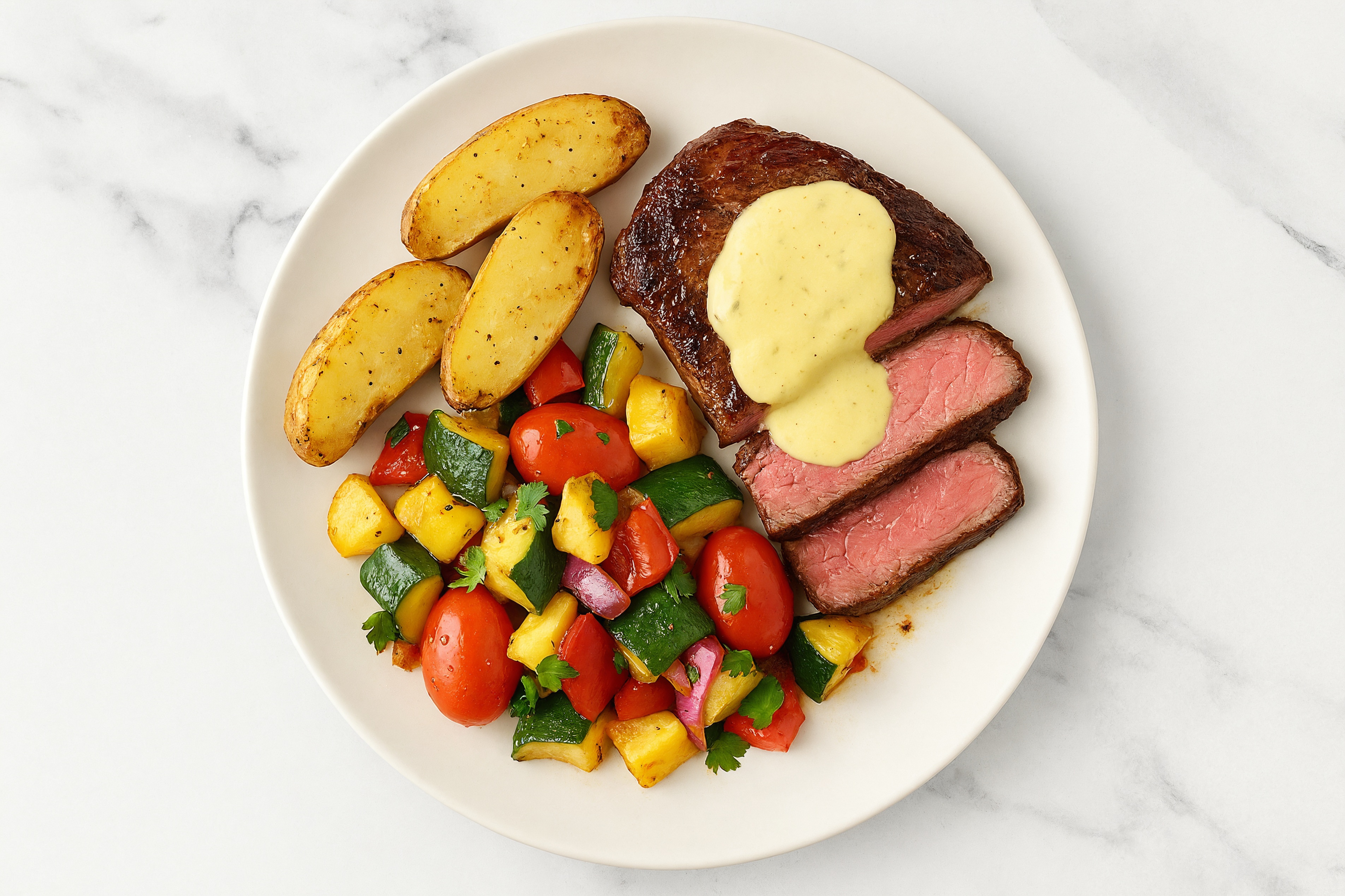 Honey Mustard NY Wagyu Strip Steak + Summer Veggies