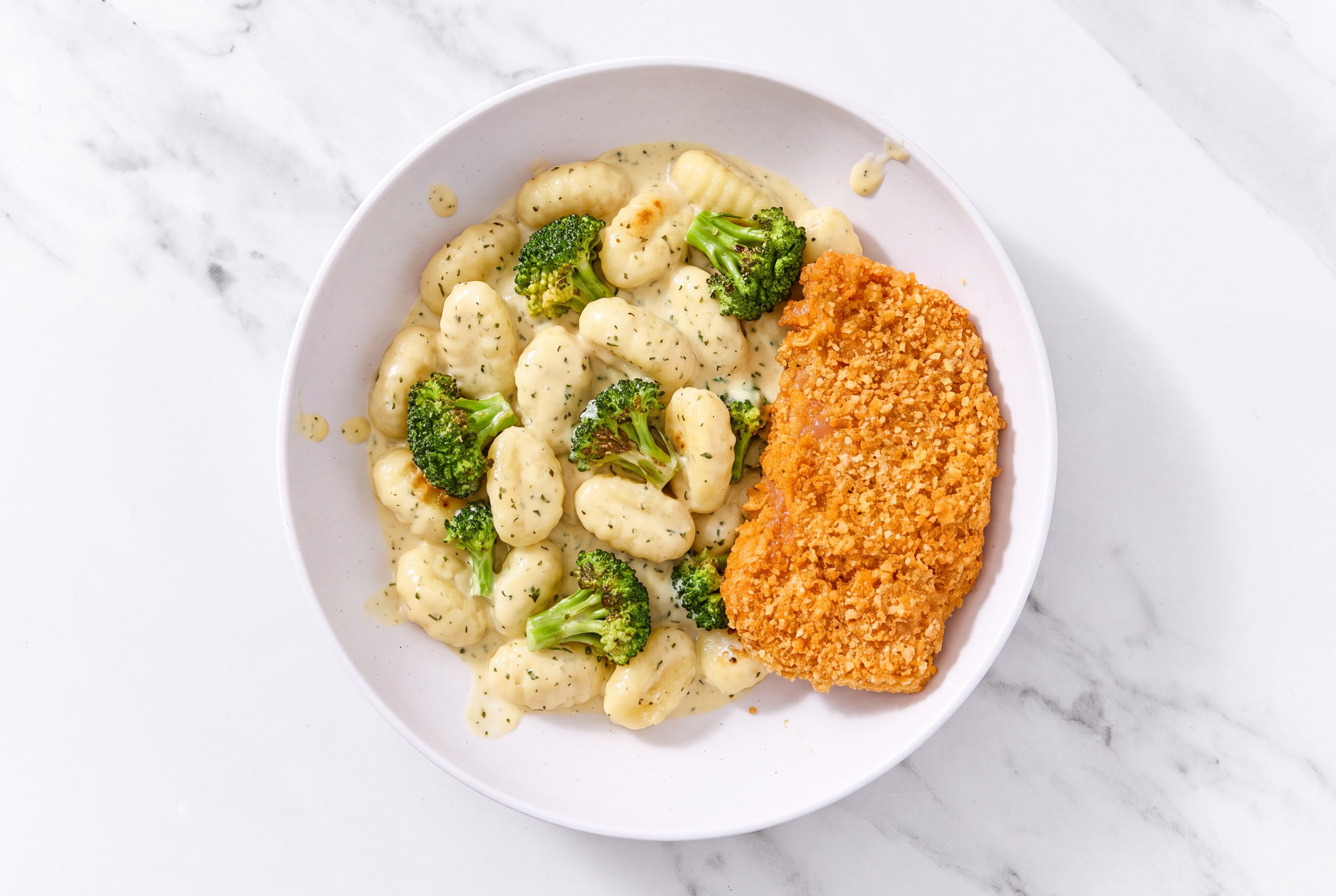 Crispy Hot Honey Chicken over Creamy Gnocchi with Broccoli