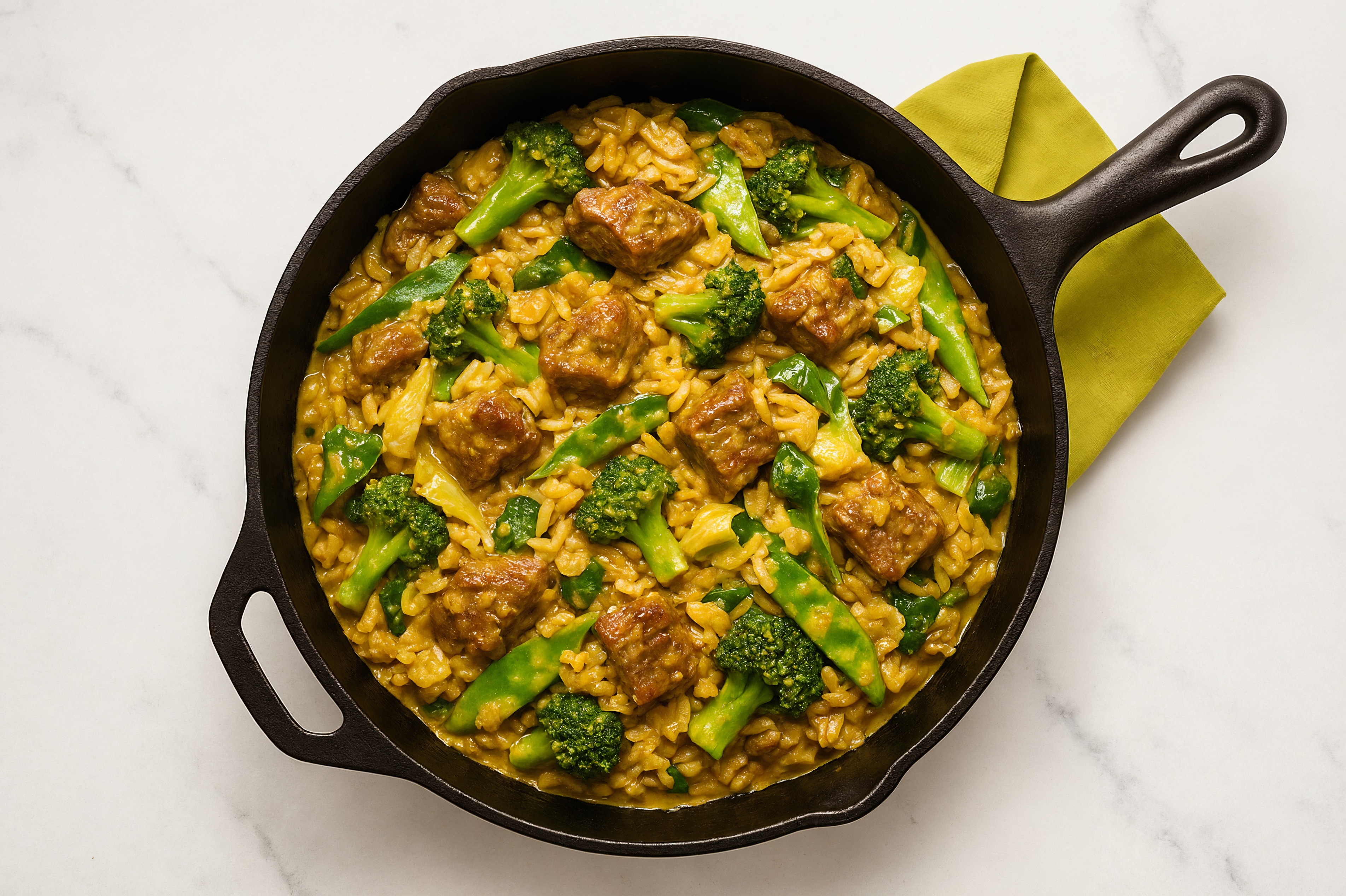 Curry Bok Choy + Bison Stir-Fry with Brown Rice