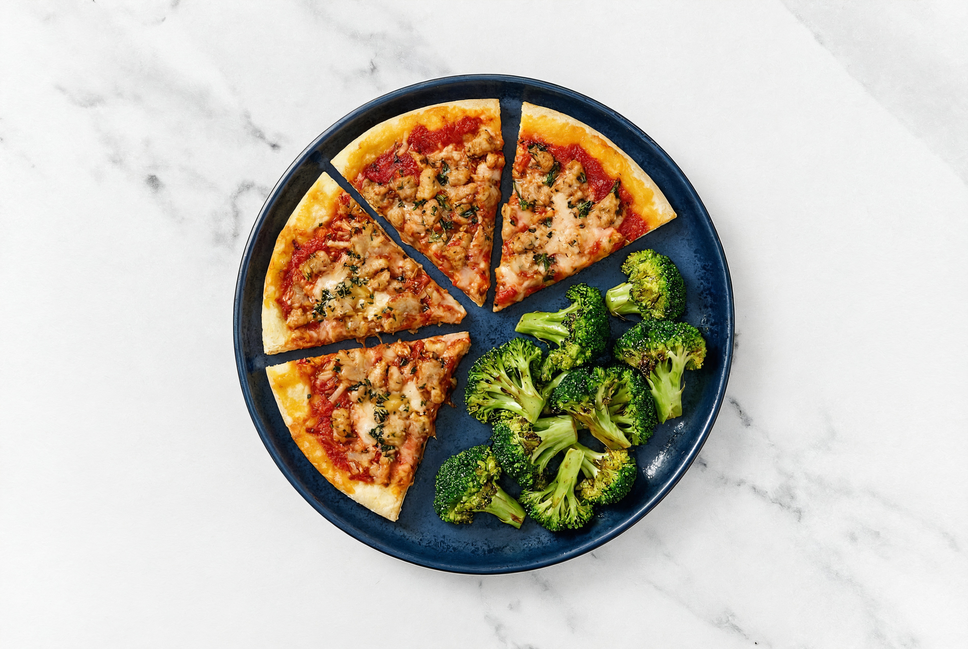 Sausage Pizza + Steamed Organic Broccoli