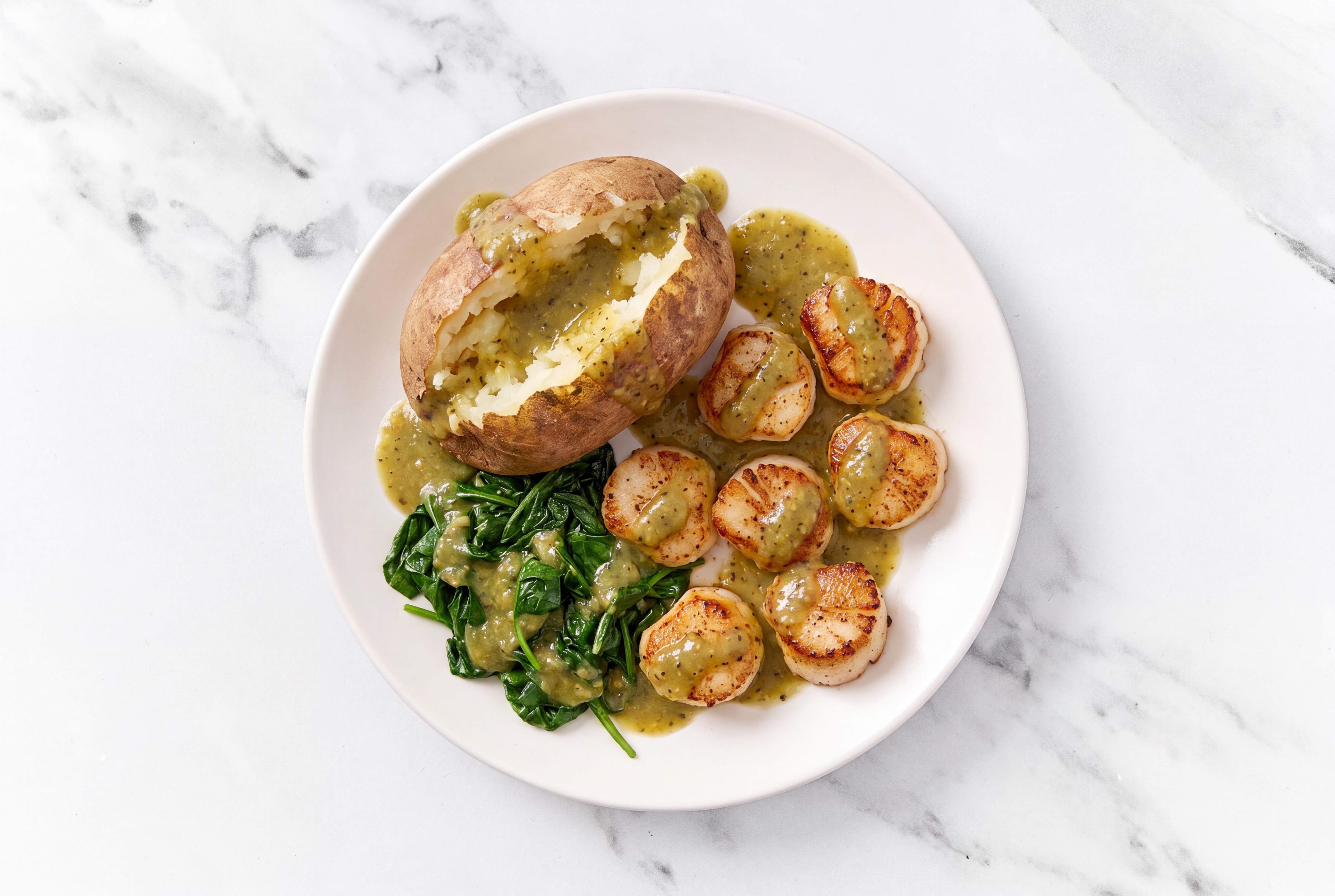 Green Chile Jumbo Scallops with Russet Potato