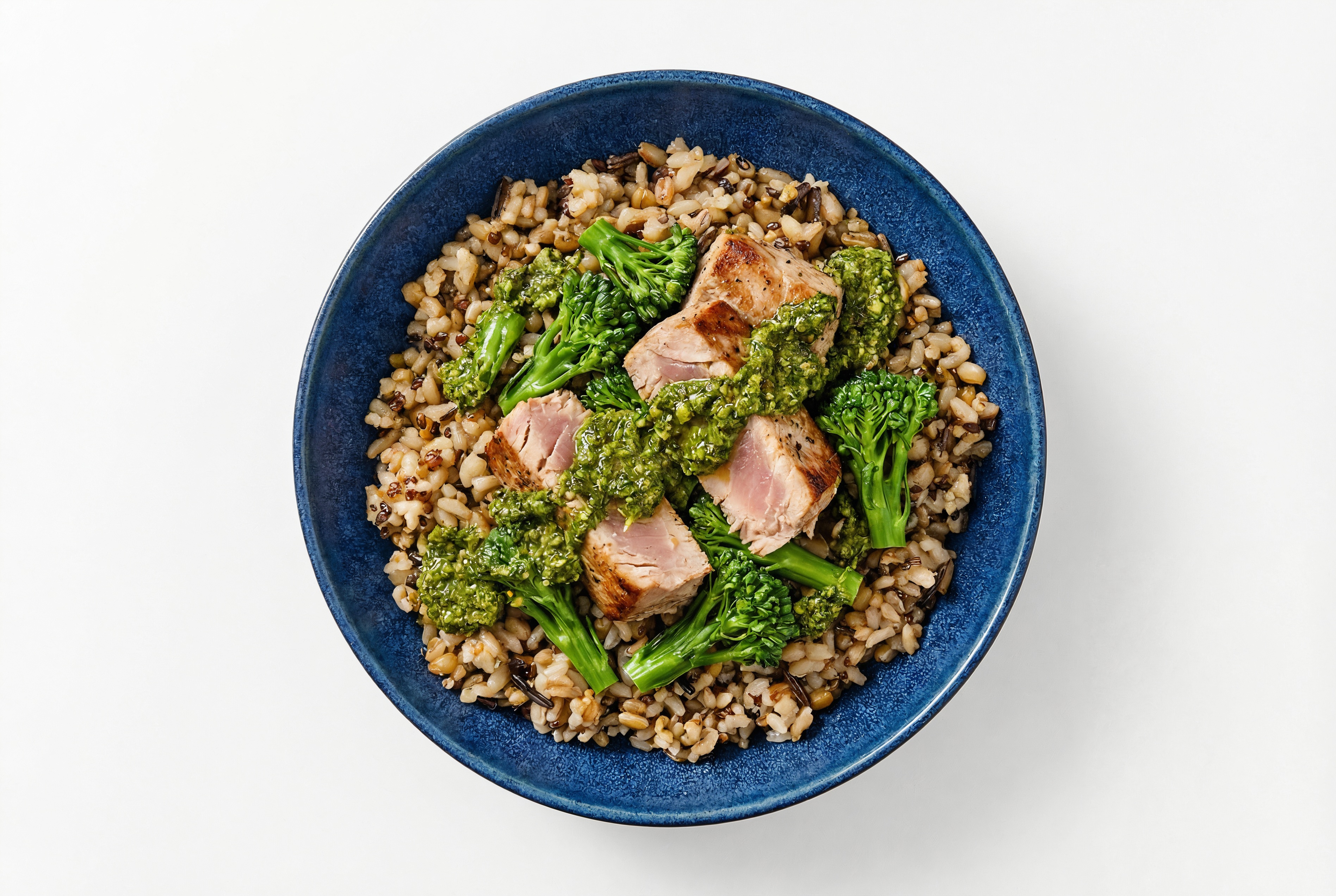 Albacore Tuna & Baby Broccoli Grain Bowl with Kale Spinach Pesto