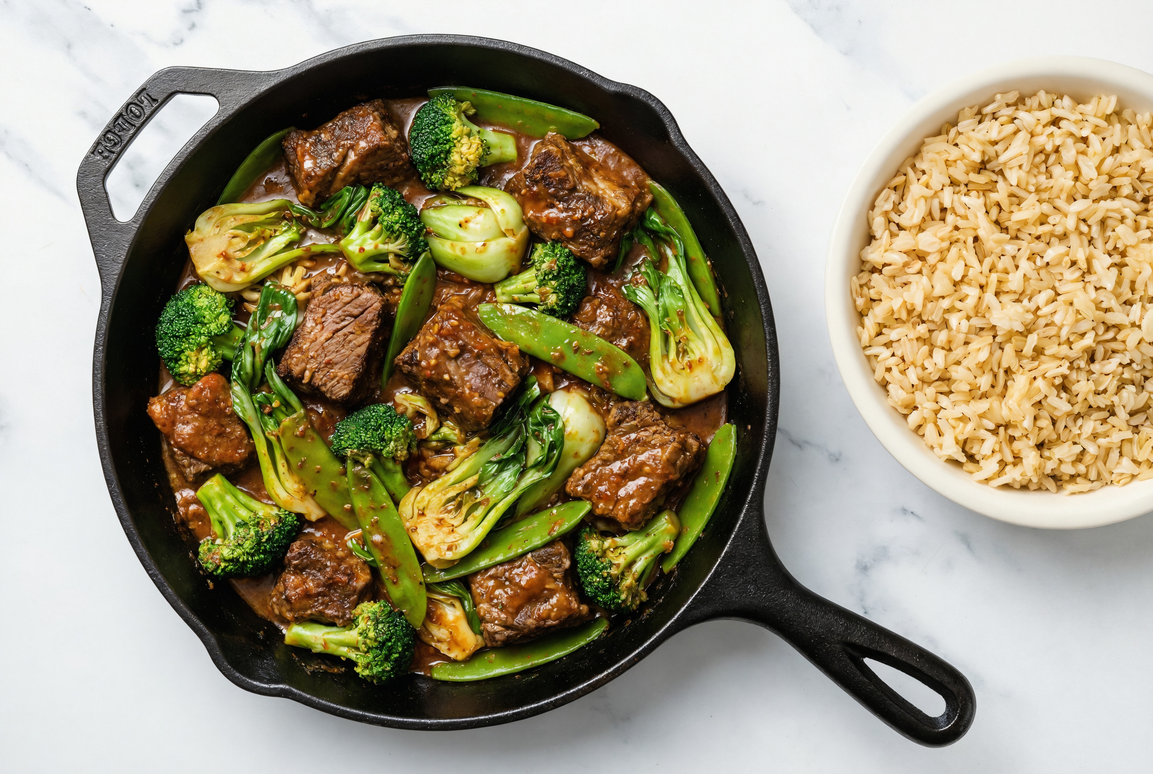 Spicy Vindaloo Short Rib Stir-Fry with Bok Choy over Brown Rice