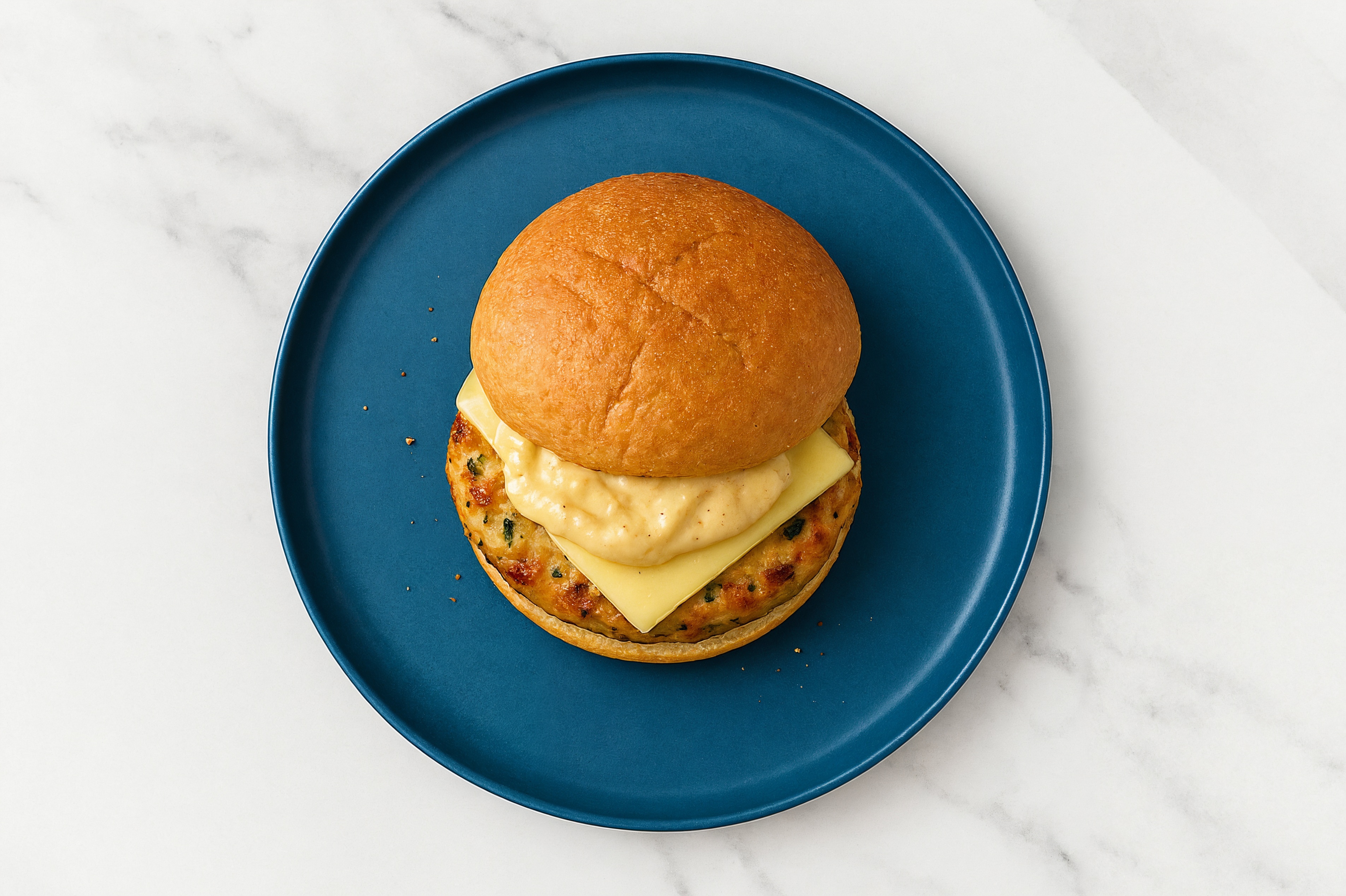Havarti Chicken Burger on GF Bun with French Onion Sauce