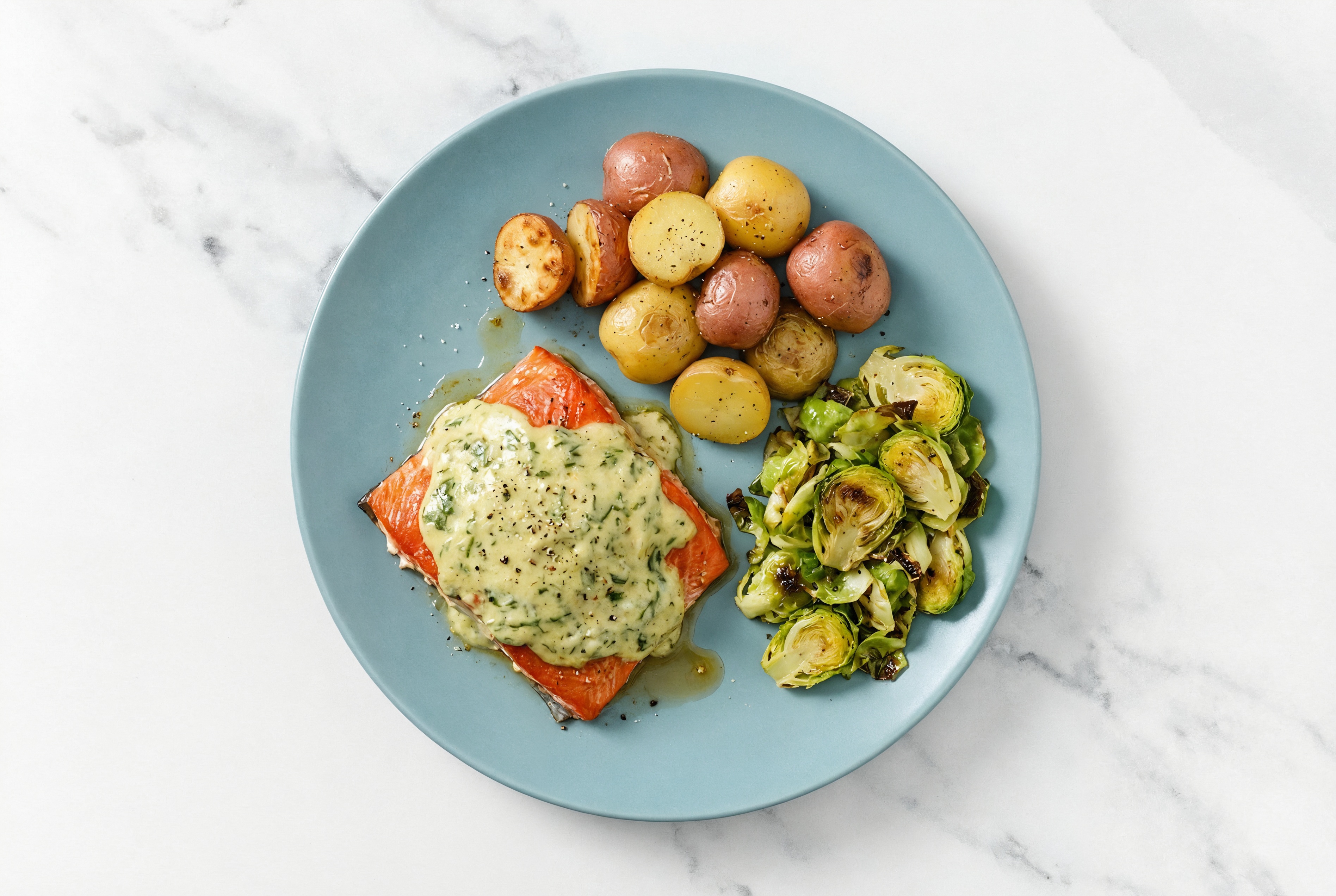 Spinach Artichoke Wild Salmon + Shaved Brussels