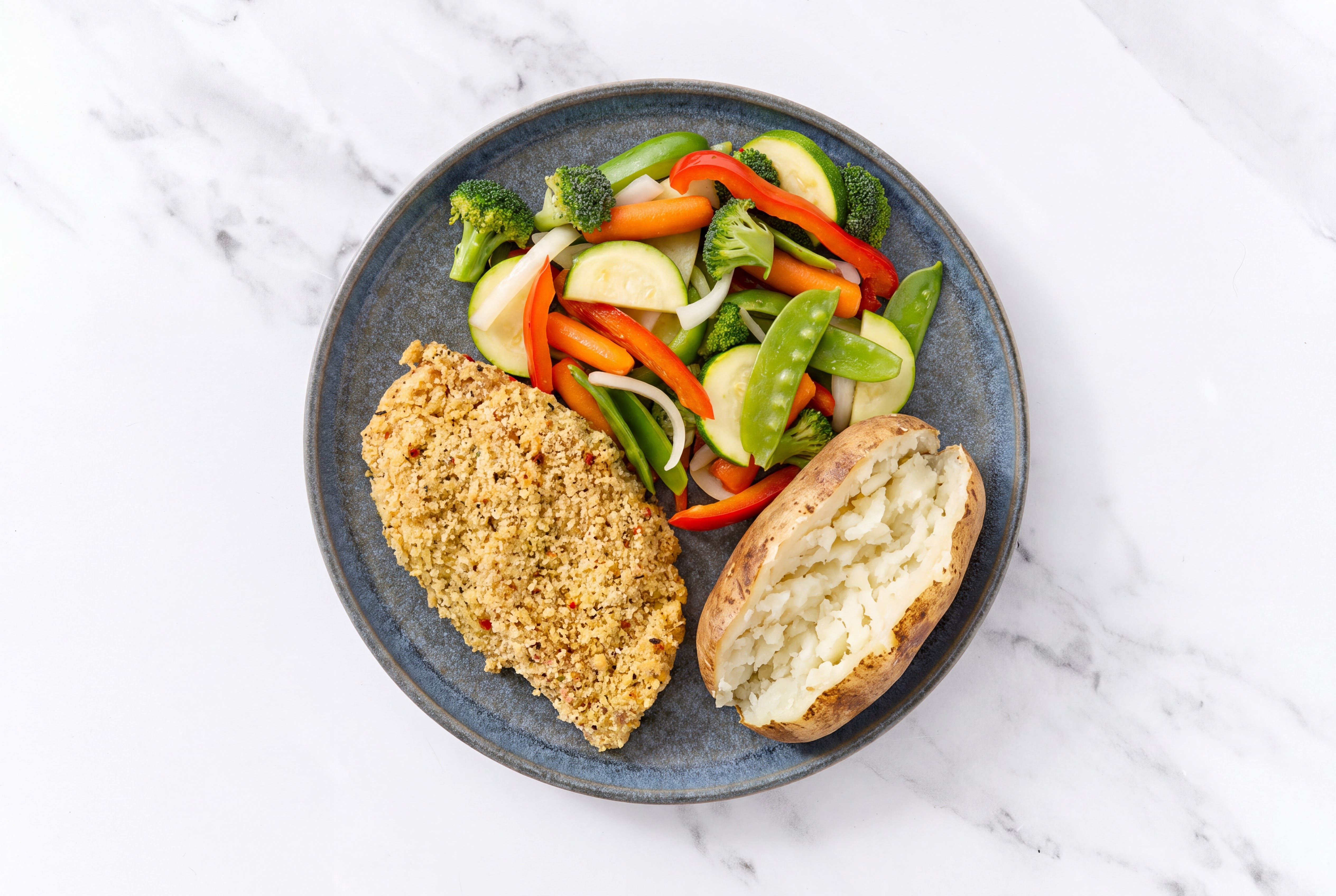Parmesan Breaded Chicken Cutlet with Mixed Veggies & Russet Potato