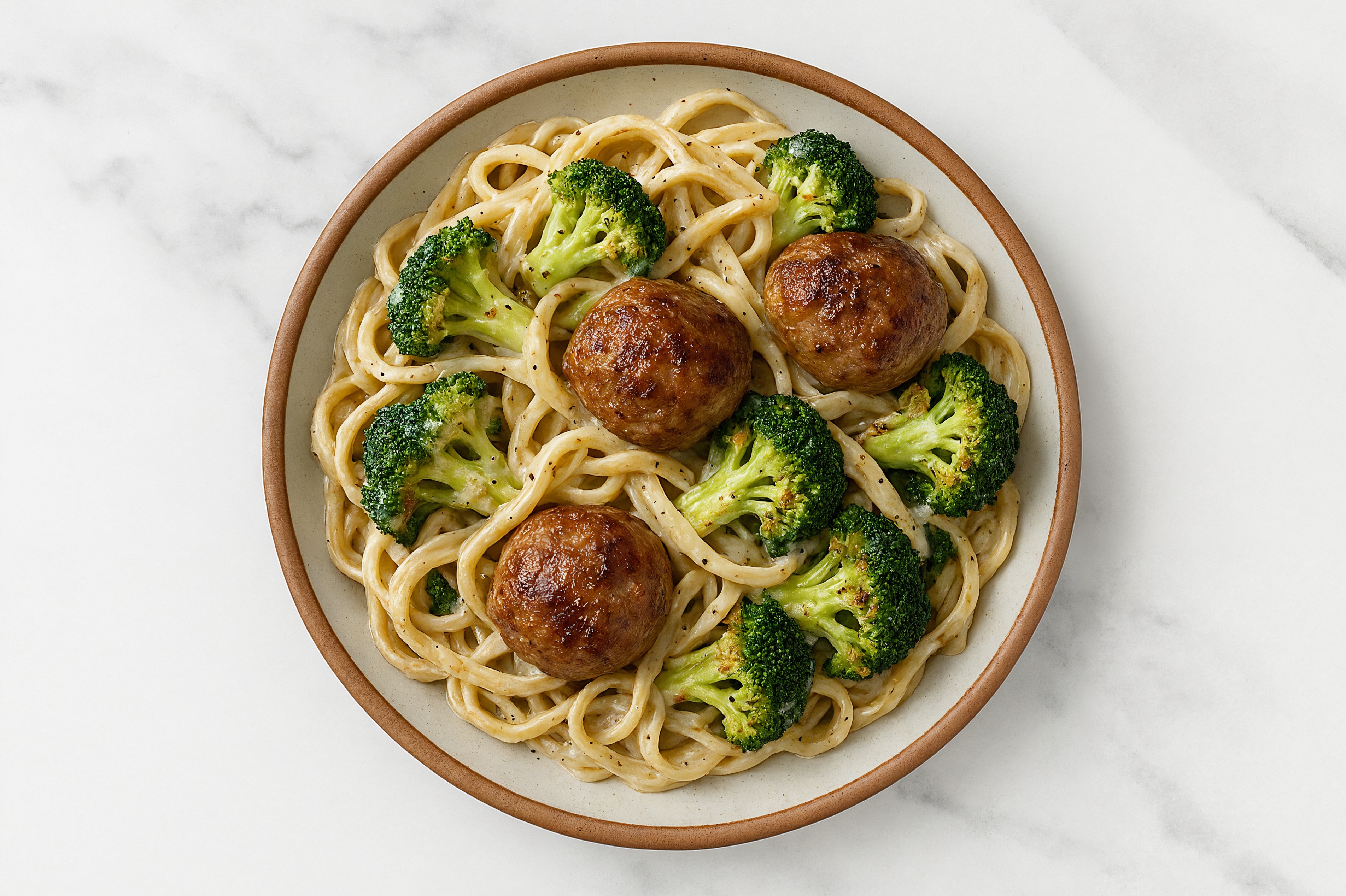 Creamy Beef Meatball Linguine with Classic Alfredo