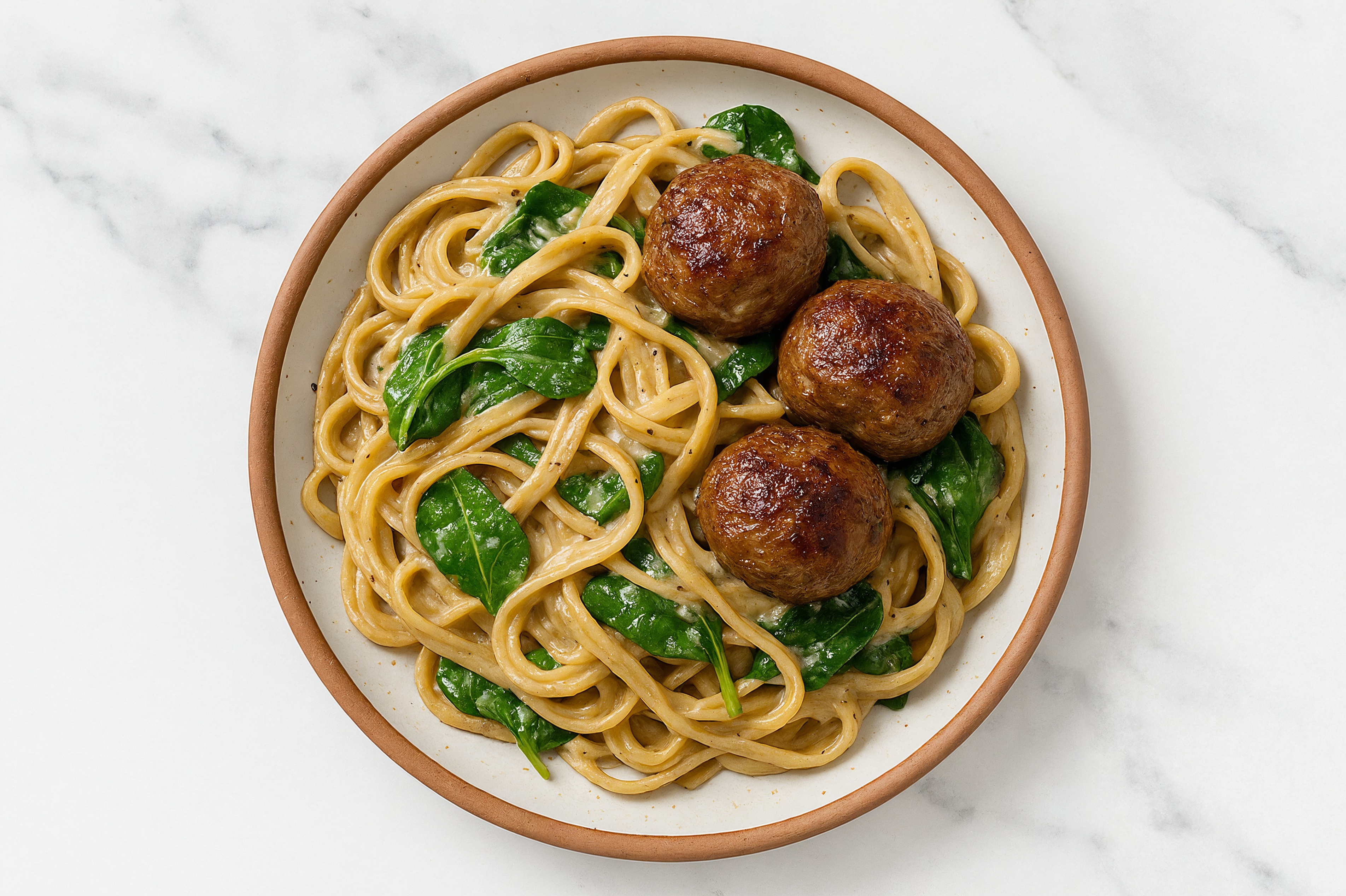 Creamy Grass-Fed Meatball Truffle Linguine