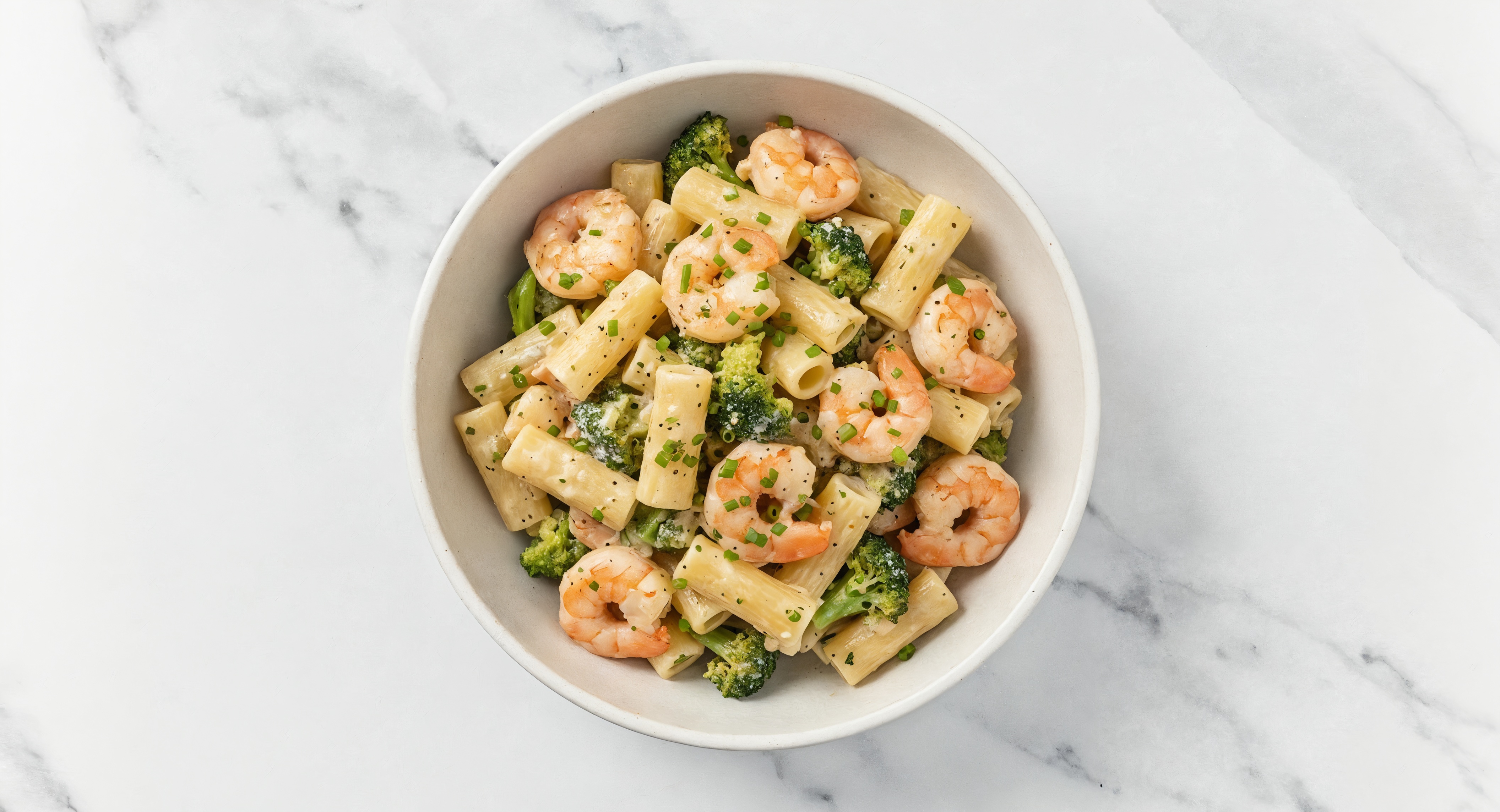 Creamy Garlic Jumbo Shrimp + Organic Broccoli Rigatoni Pasta