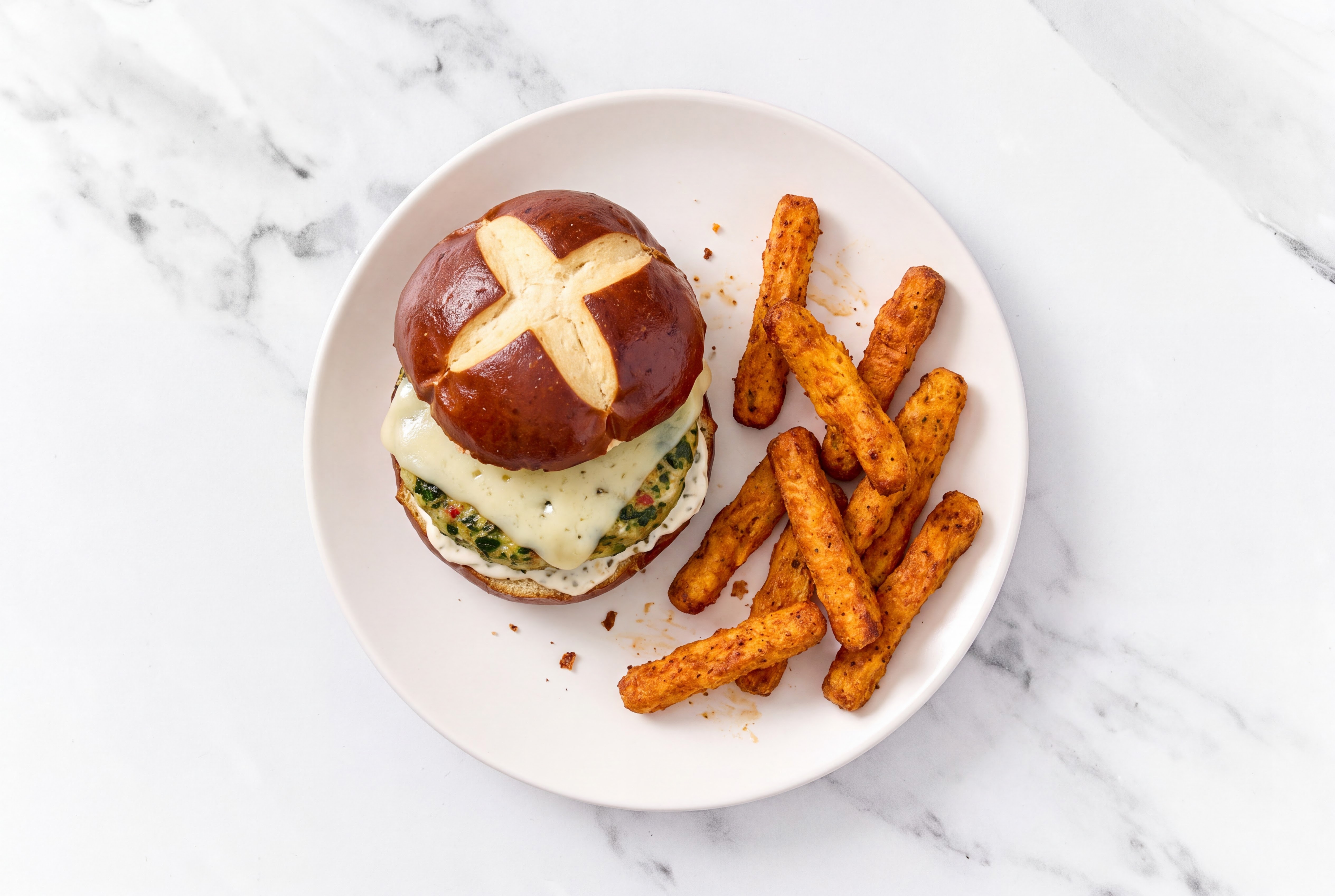 Cheesy Garlic Turkey Burgers with Fries