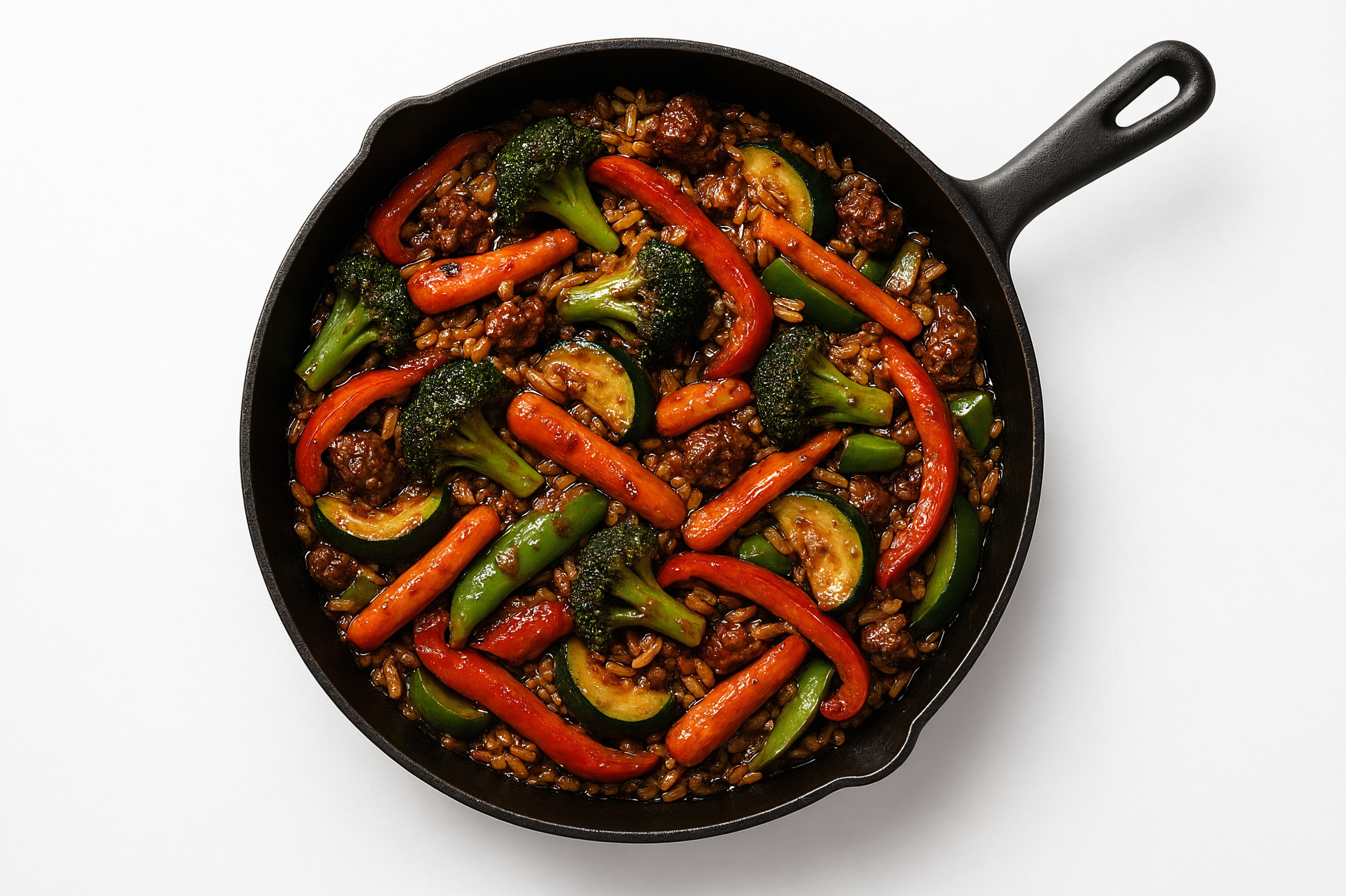 Japanese Bbq Veggie + Ground Beef Patties Stir-Fry