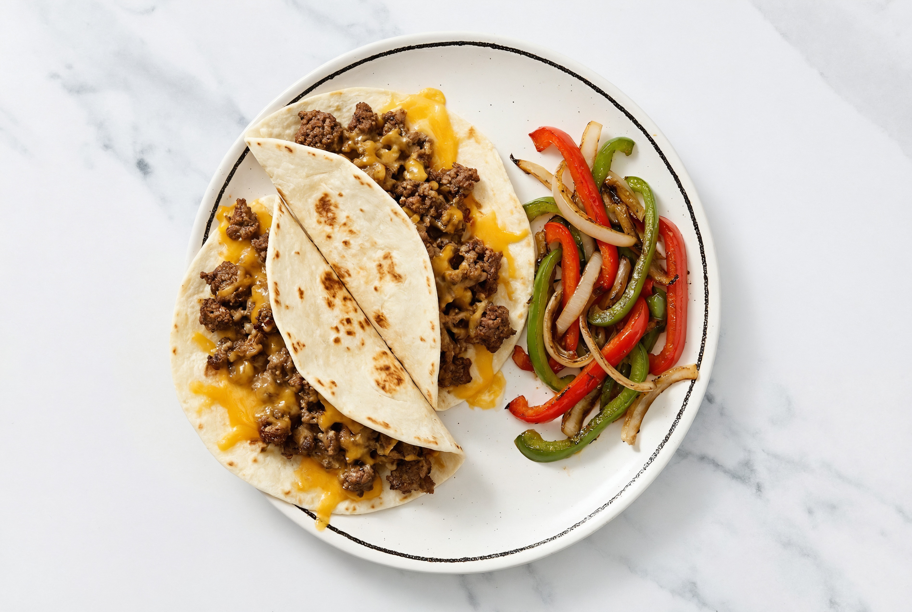 Cheesy Ground Beef Tacos on Flour Tortillas with Sharp Cheddar Bar