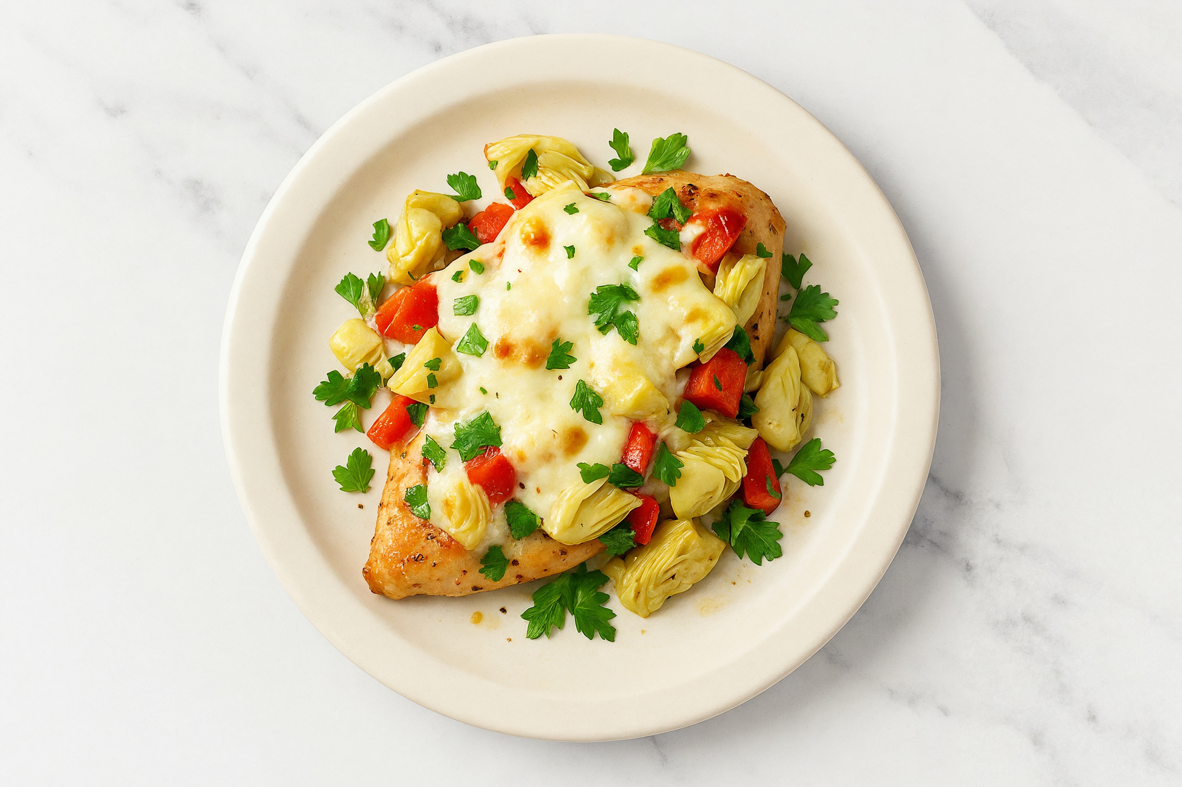 Cheesy Antipasto Baked Chicken with Mozzarella Ball