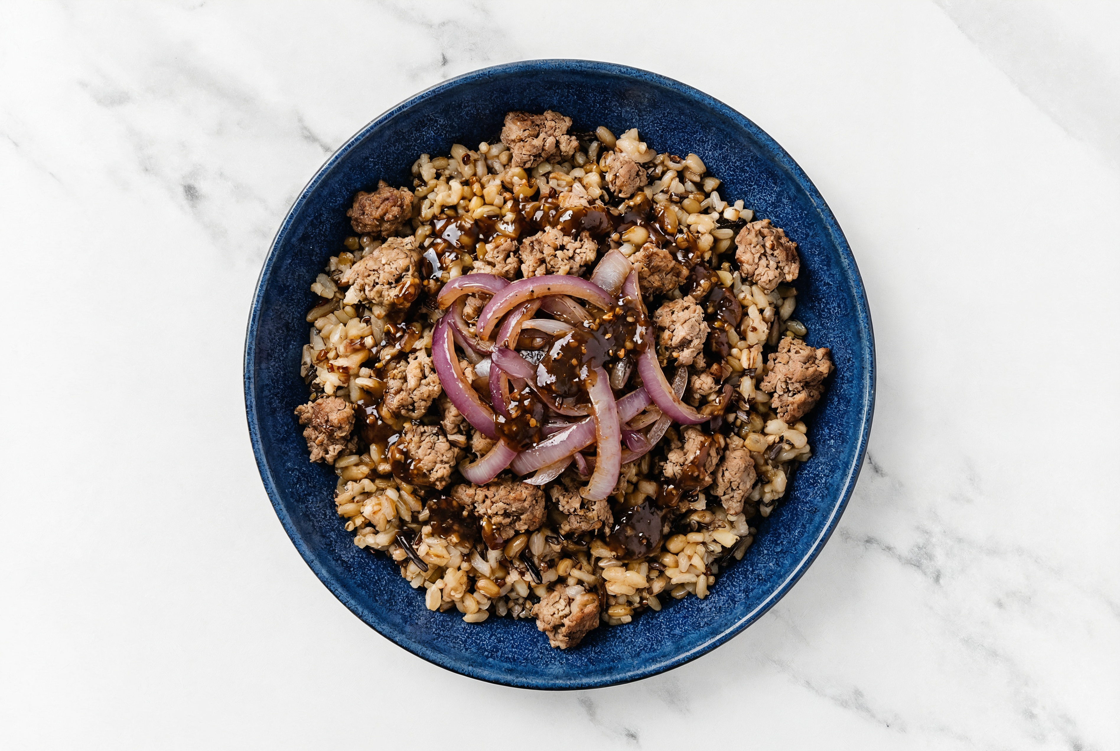 Ground Lamb & Red Onion Grain Bowl with Tangy Black Pepper