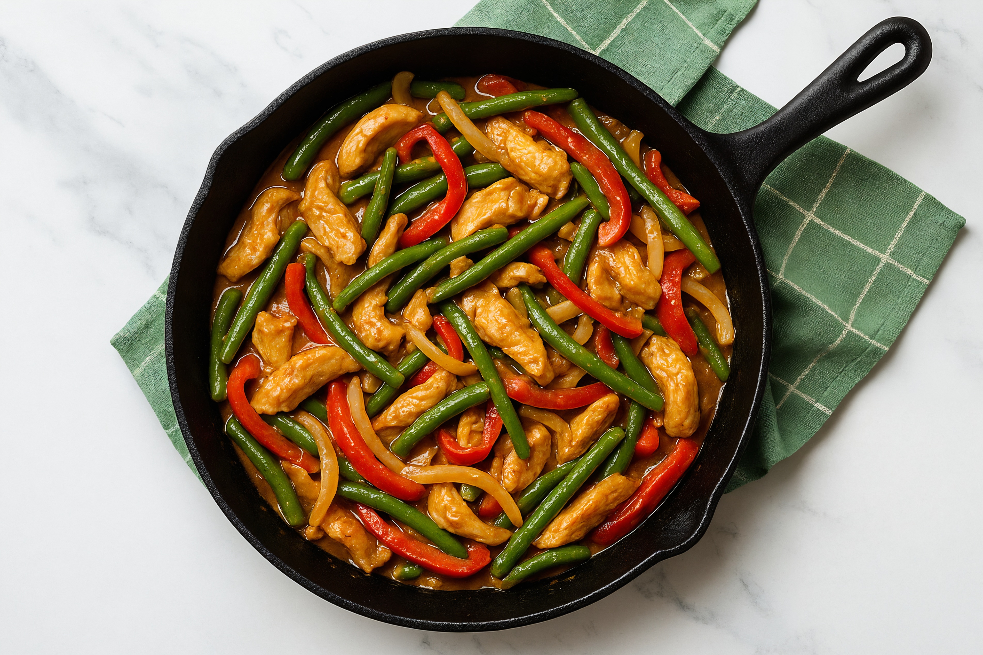 Thai Peanut Chicken Stir-Fry with Green Beans & Peppers