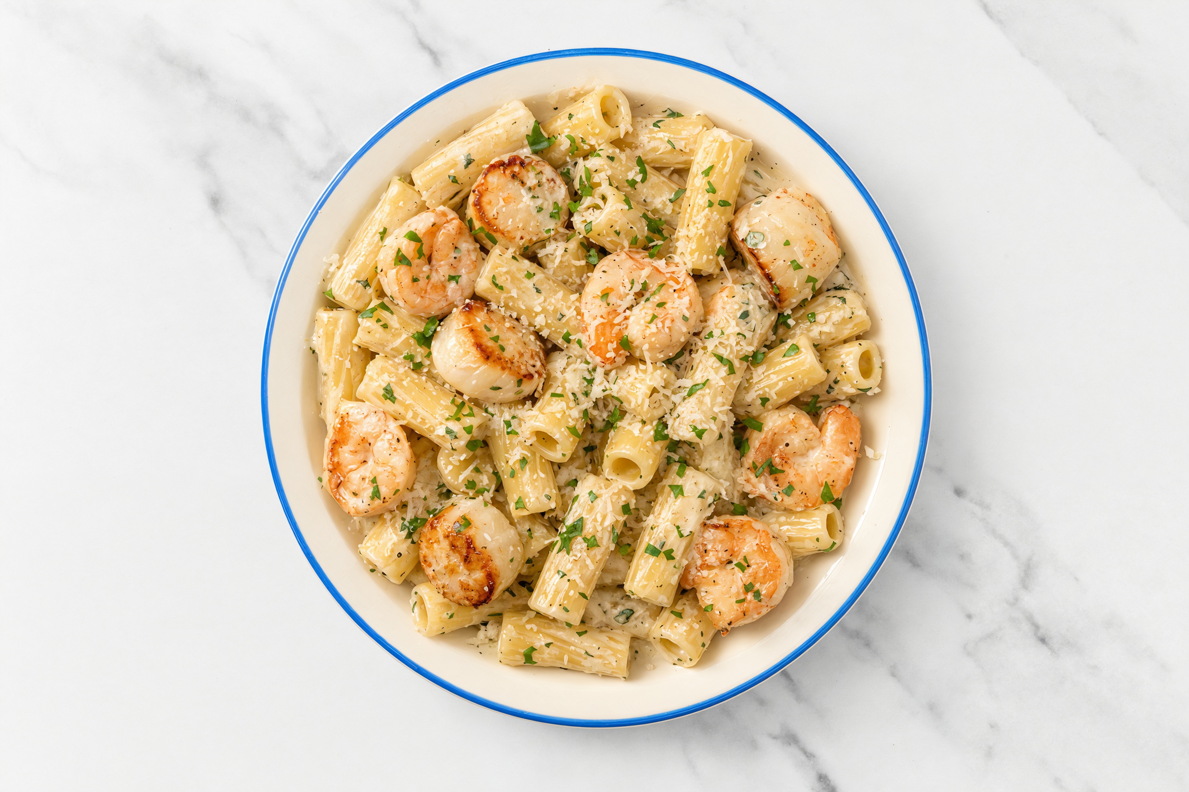 Shrimp + Scallop Rigatoni Pasta Herb Cream