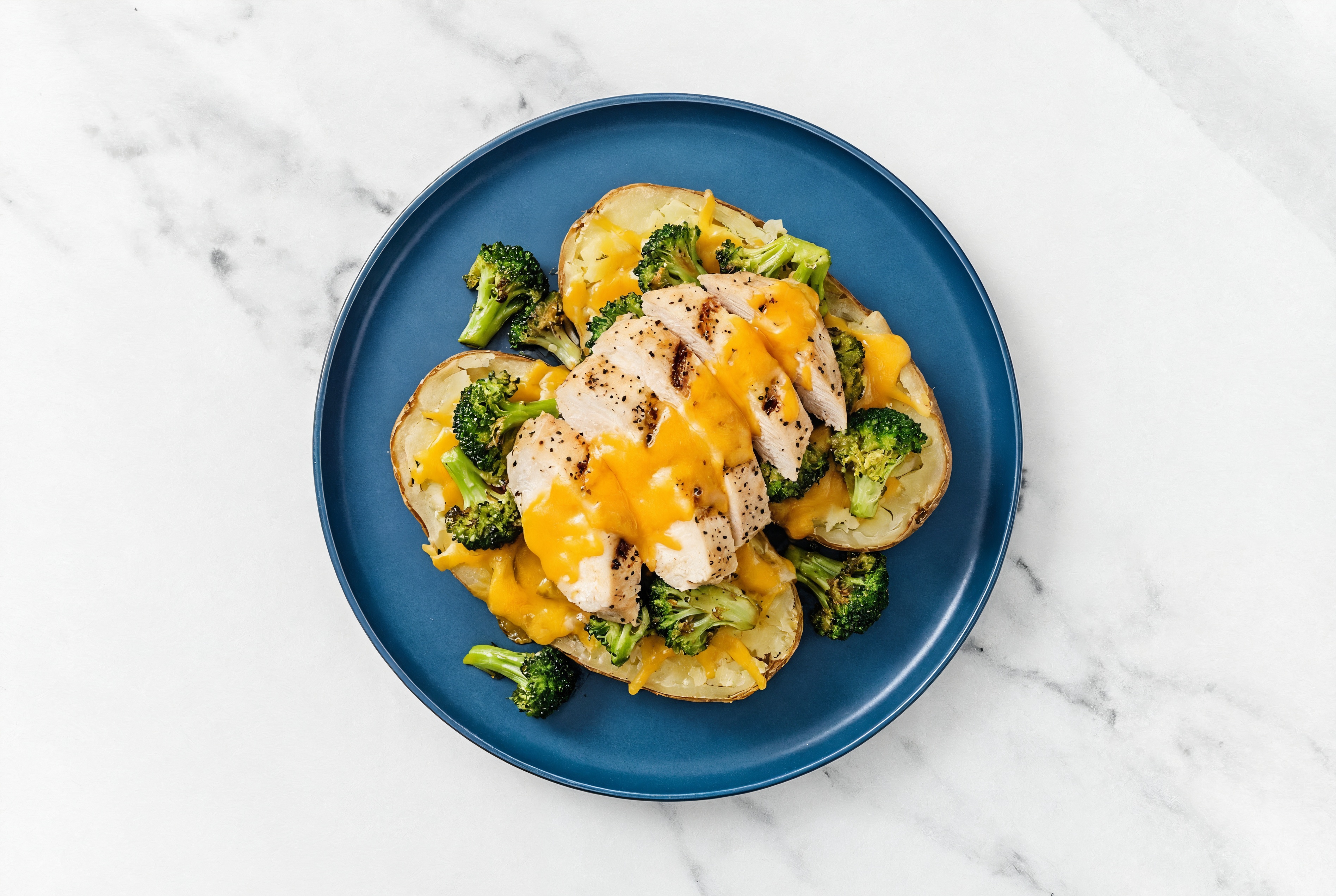 Grilled Seasoned Chicken Breast + Cheesy Broccoli Florets Stuffed Potato