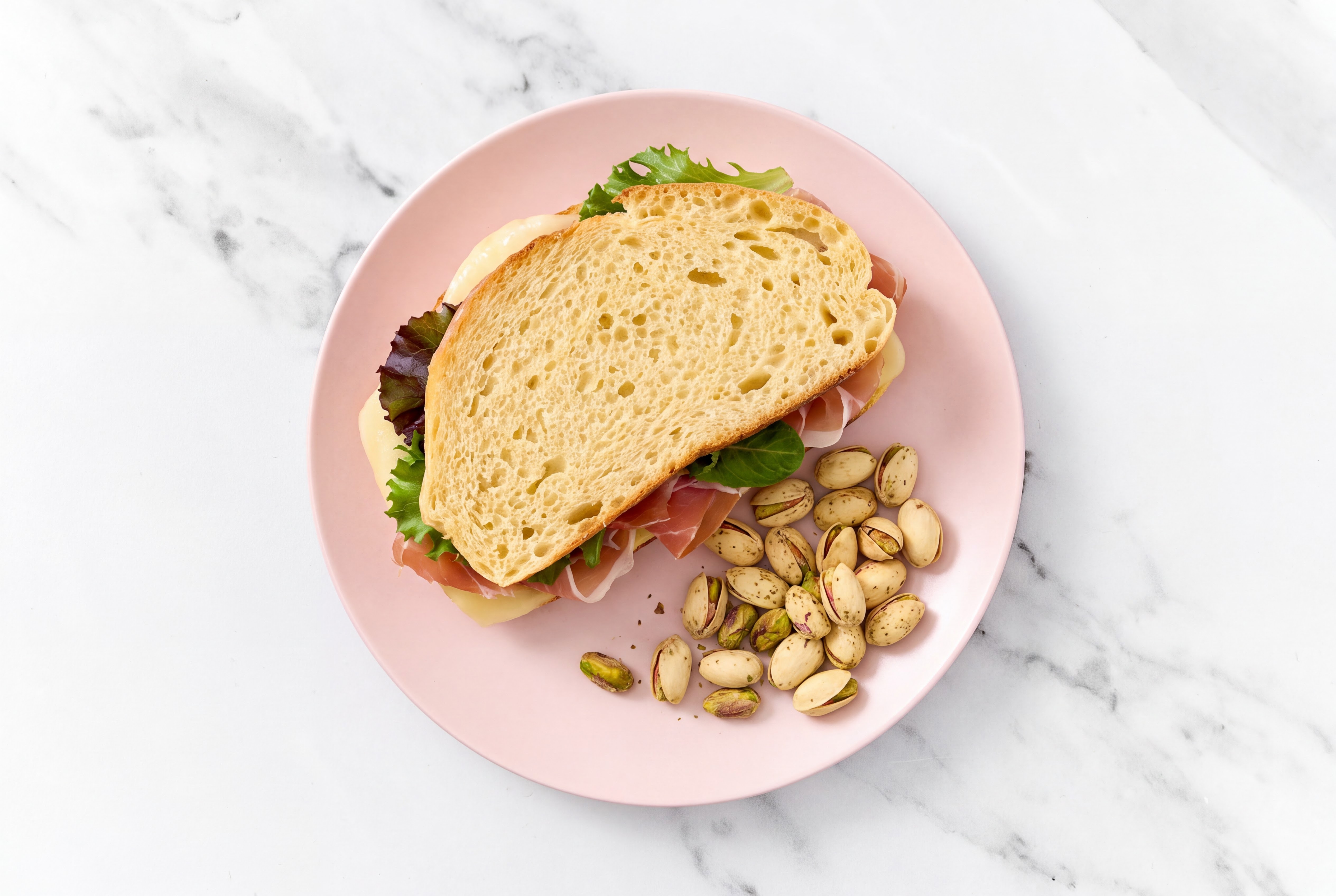 Prosciutto Sourdough Sandwich with Havarti + Dill Pickle Pistachios