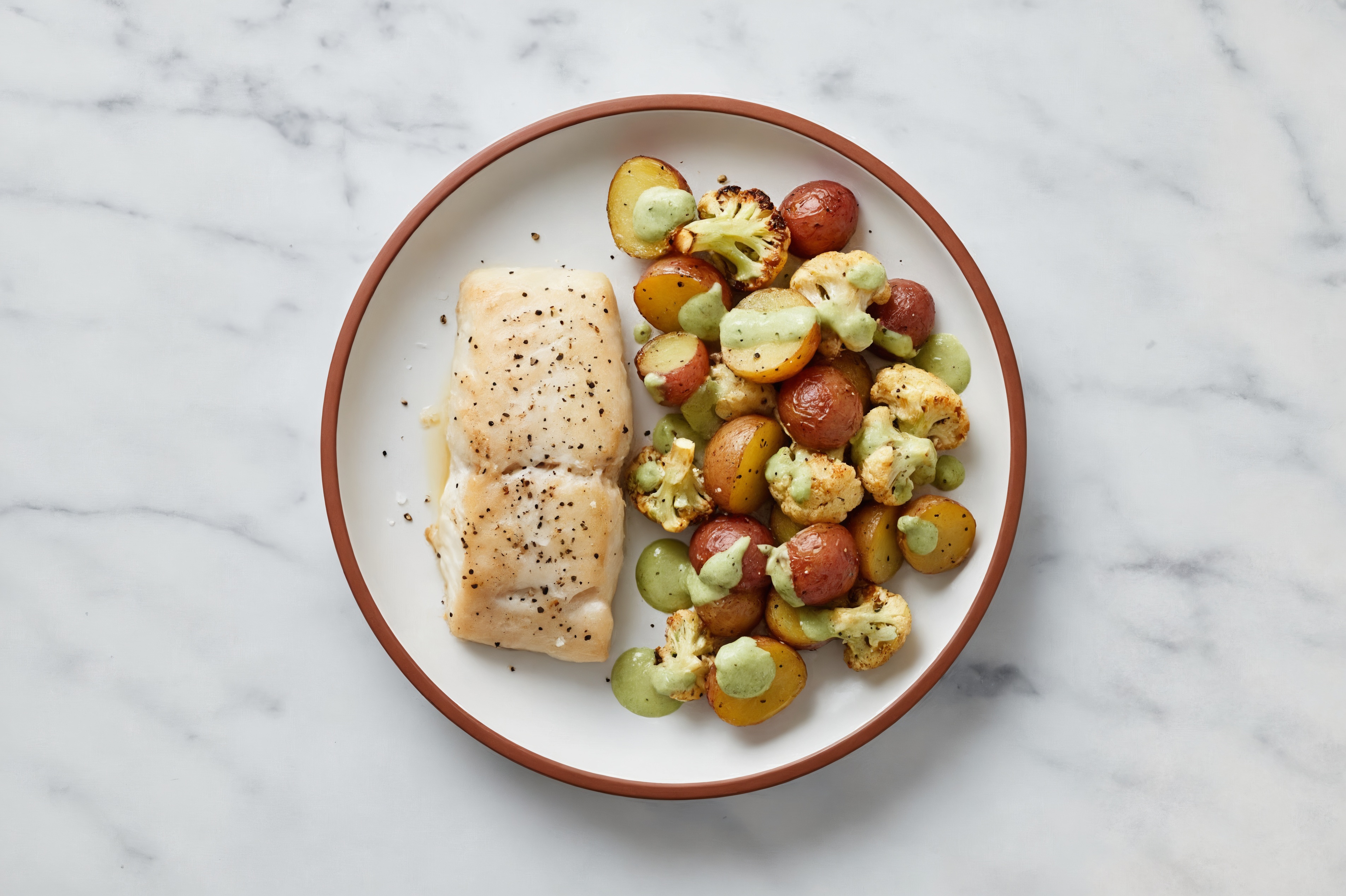Sheet Pan Green Goddess-Cod with Potatoes & Cauliflower
