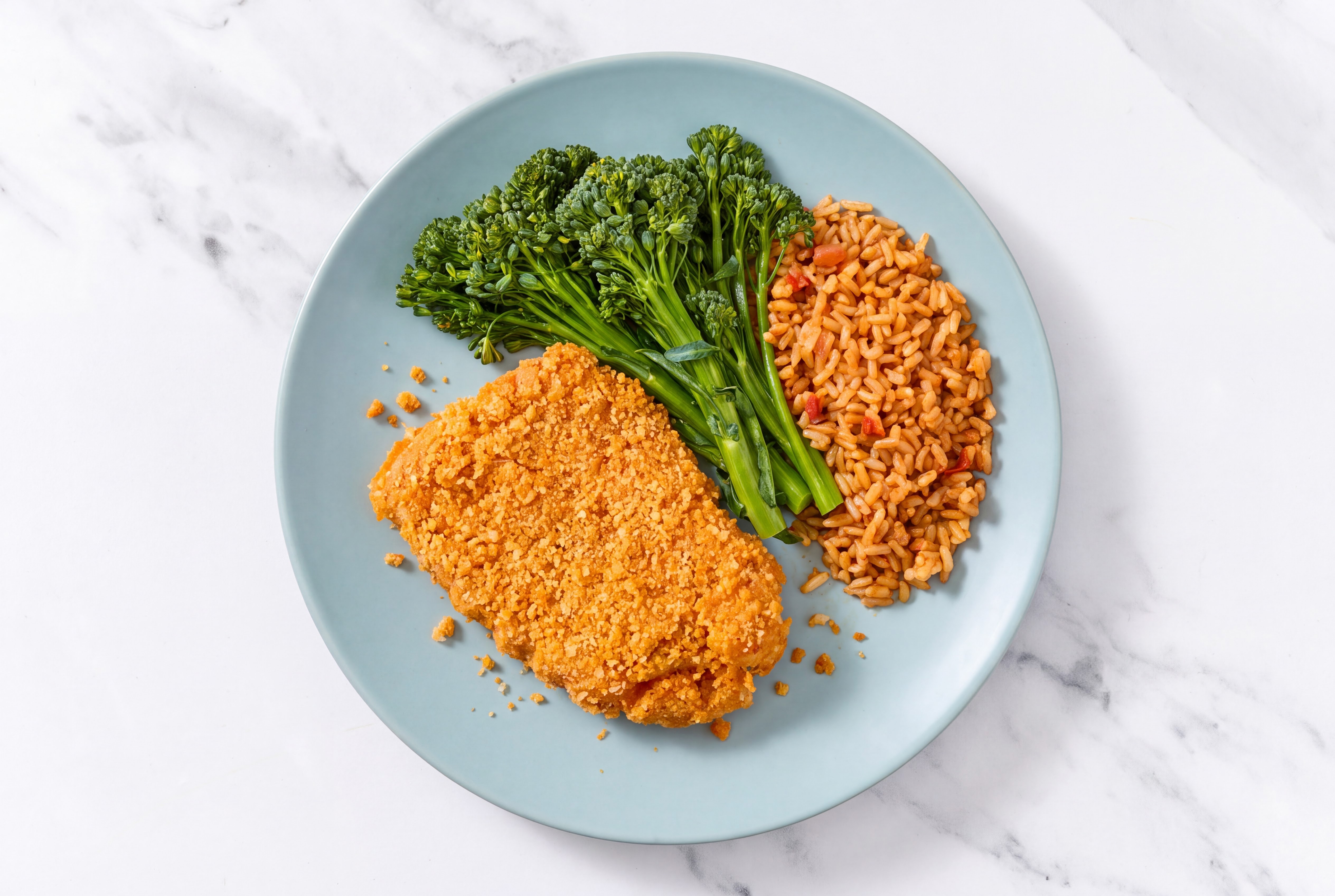 Hot Honey Breaded Chicken Cutlet with Baby Broccoli & Mexican Rice