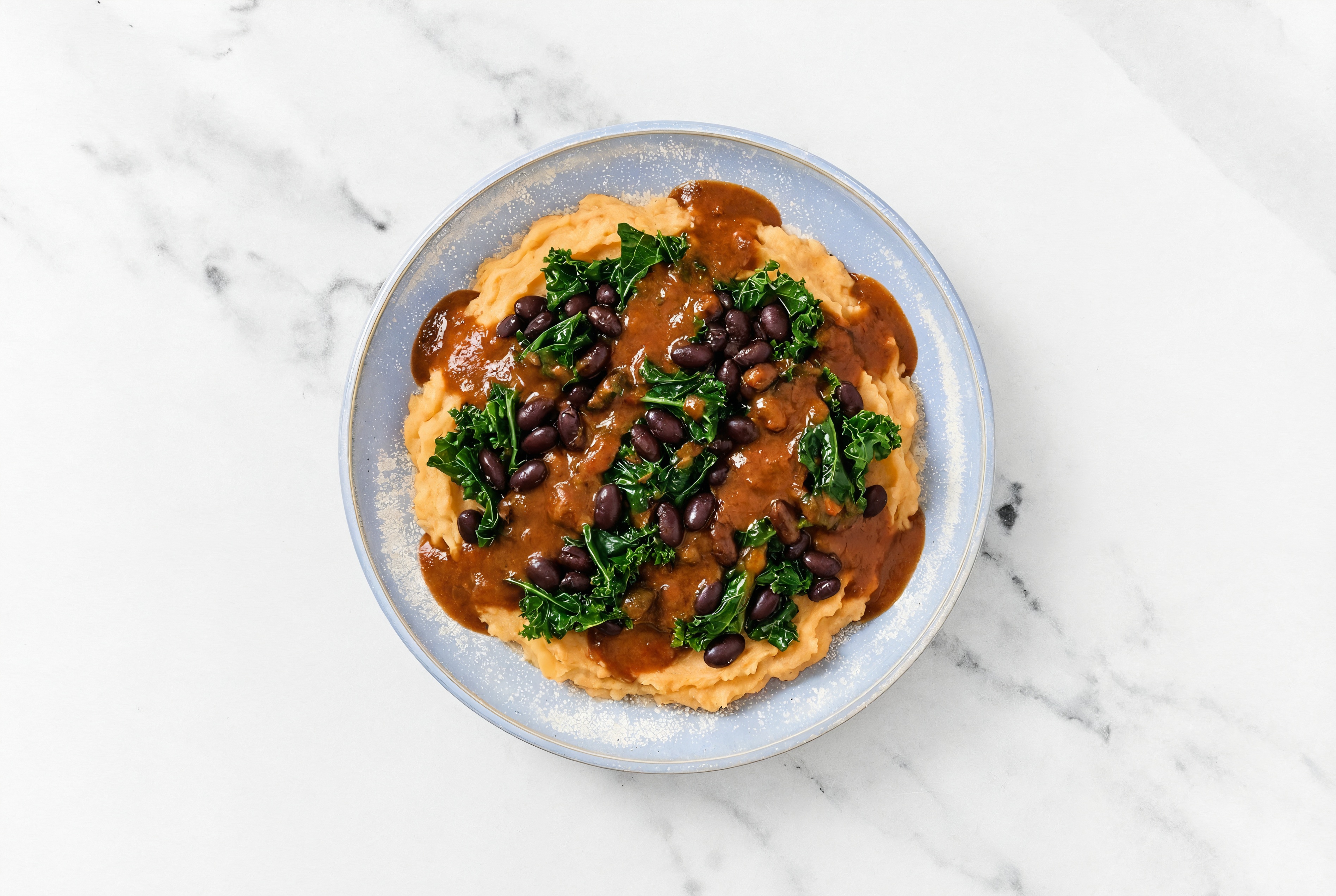 Black Beans Vindaloo with Kale over Mashed Sweet Potato