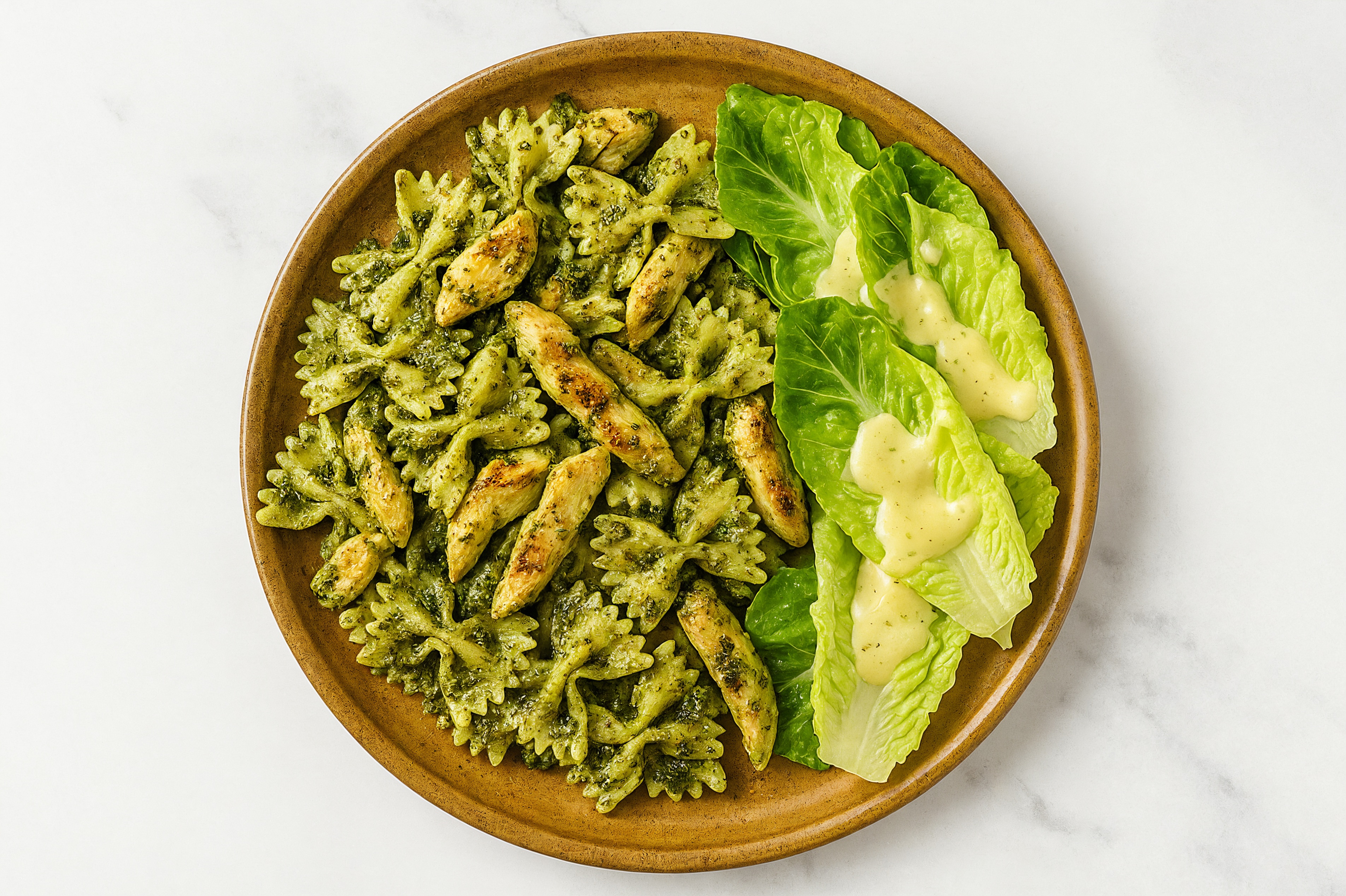 Garlic Chicken Pesto Farfalle Pasta + Side Salad