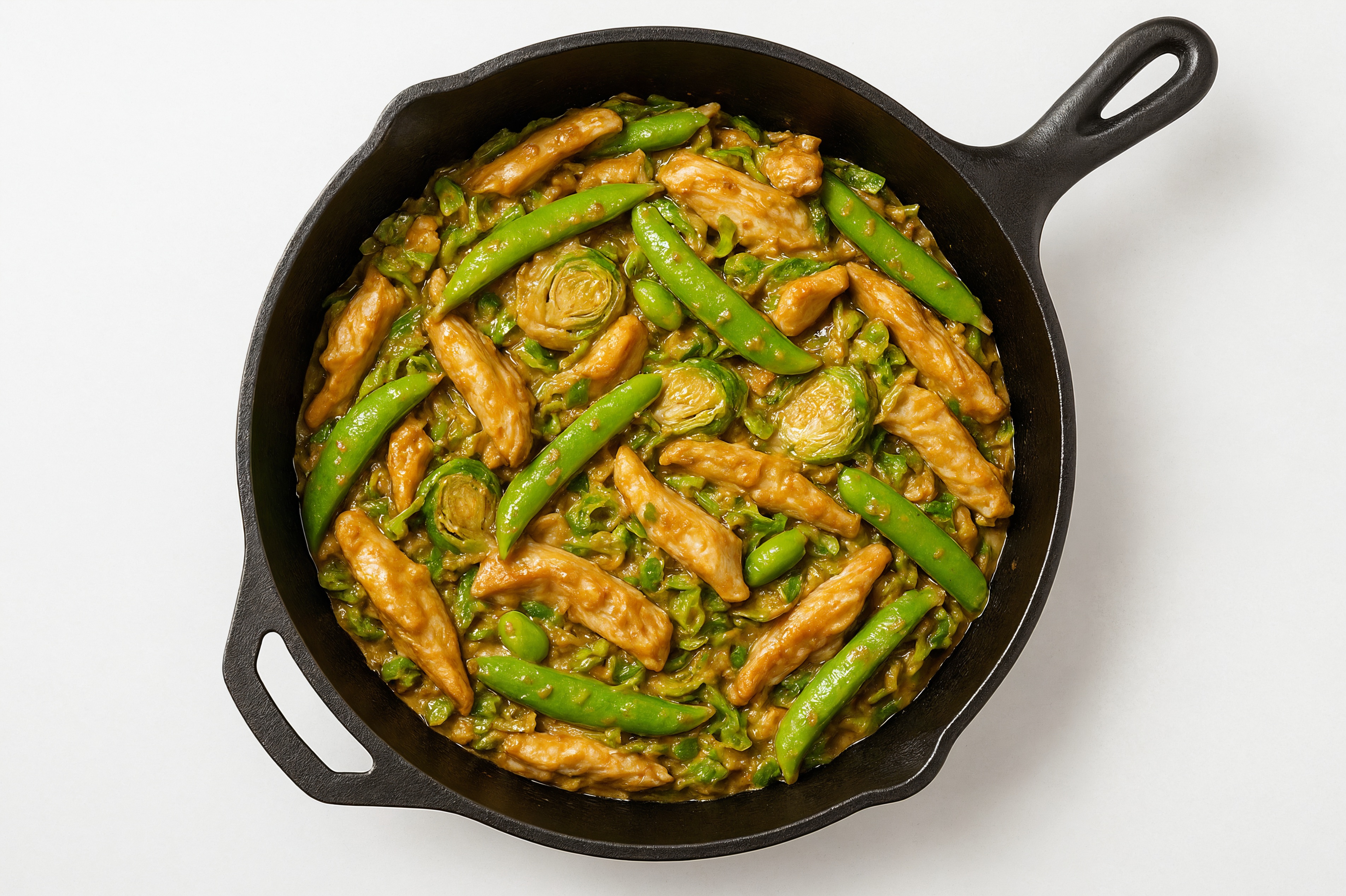 Thai Peanut Chicken Stir-Fry with Snap Peas & Brussels