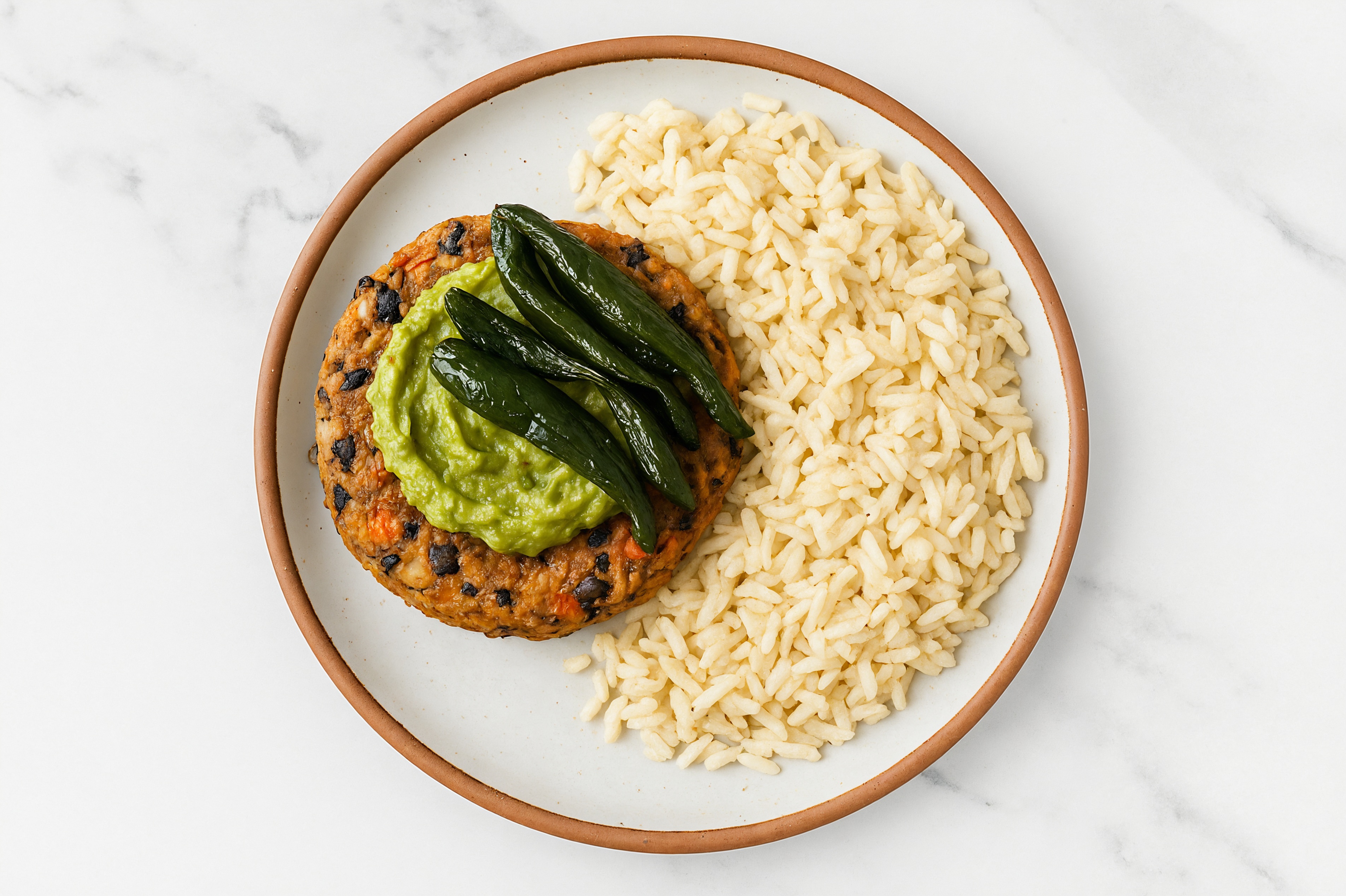 Poblano Pepper Black Bean Burger + Long Grain White Rice