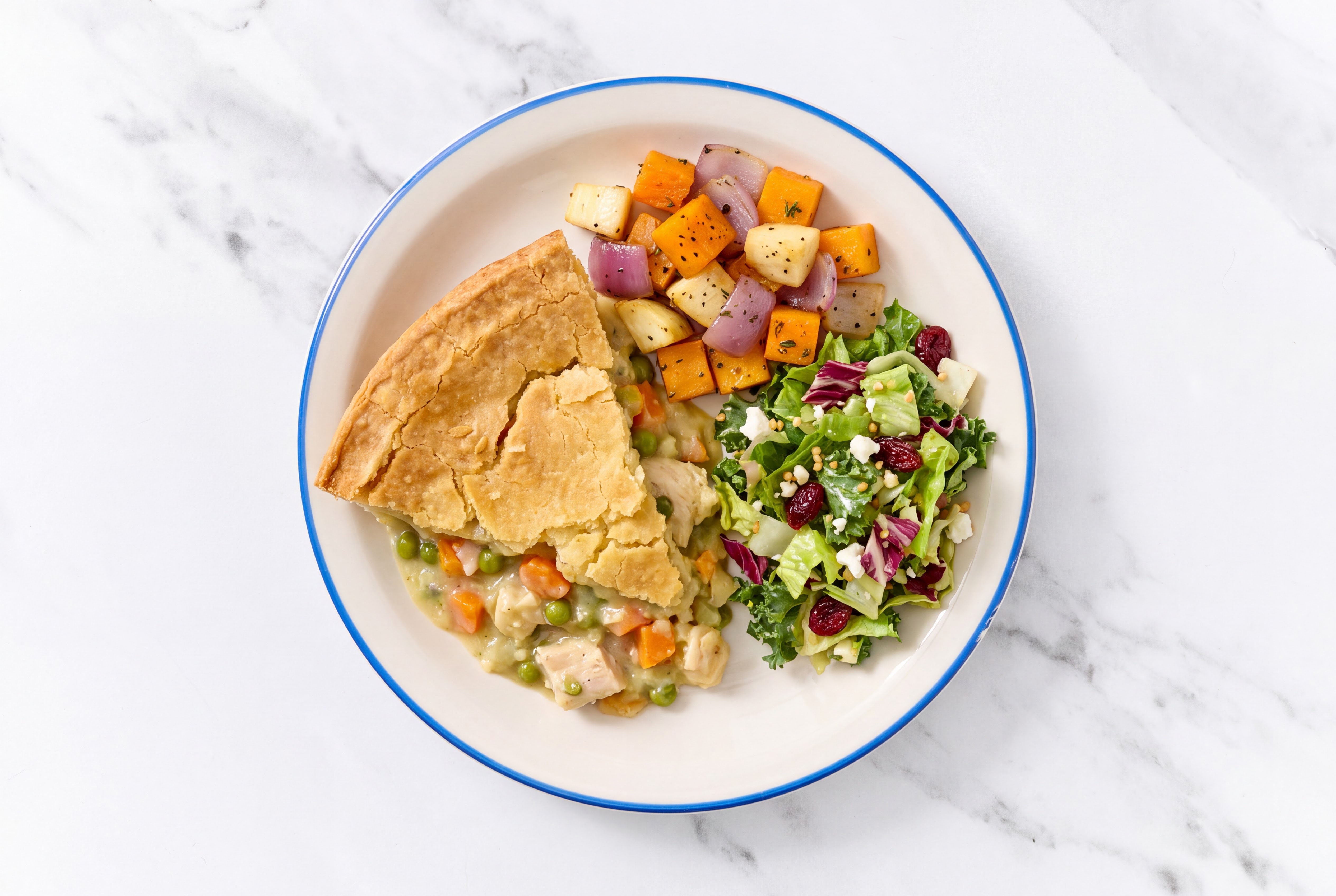Chicken Pot Pie with Roasting Veggies & Honey Citrus Salad