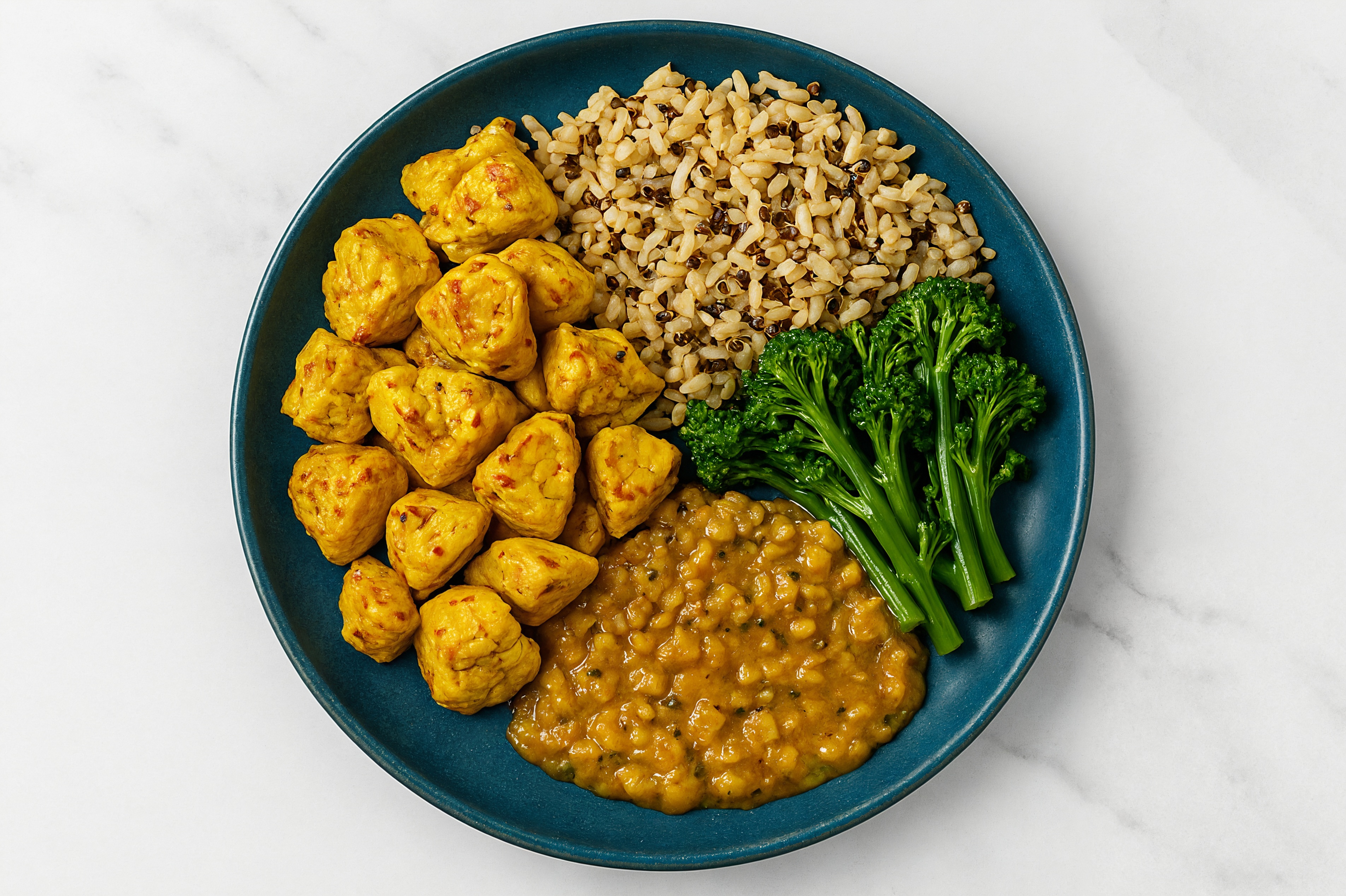 Yellow Lentil + Tofu Broccoli Grain Bowl