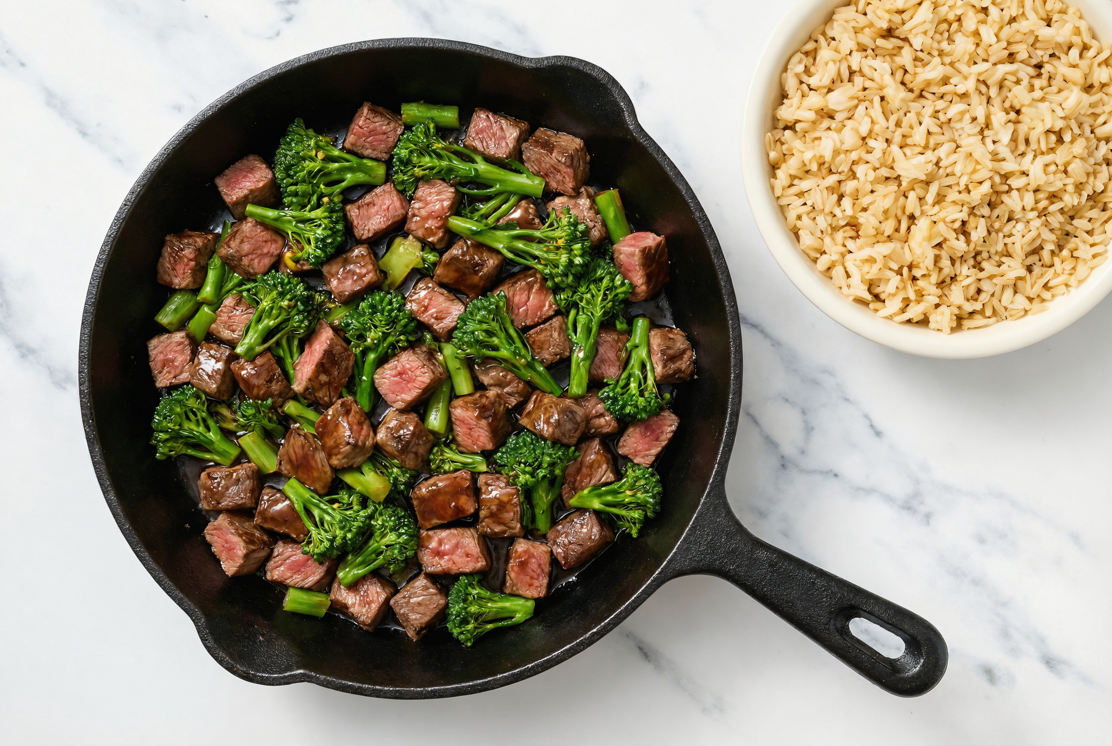 Japanese BBQ Beef Sirloin Stir-Fry with Baby Broccoli over Brown Rice