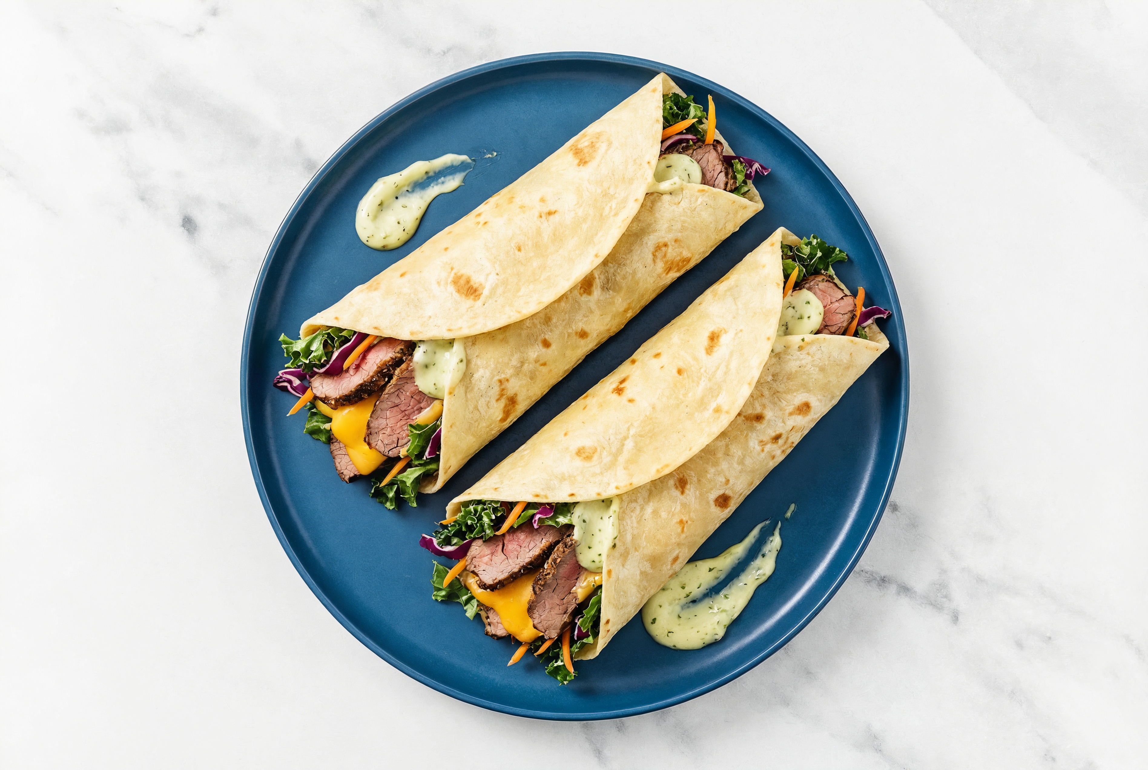 Jalapeño Roast Beef + Cheddar Tortilla Wraps with Rainbow Veggies