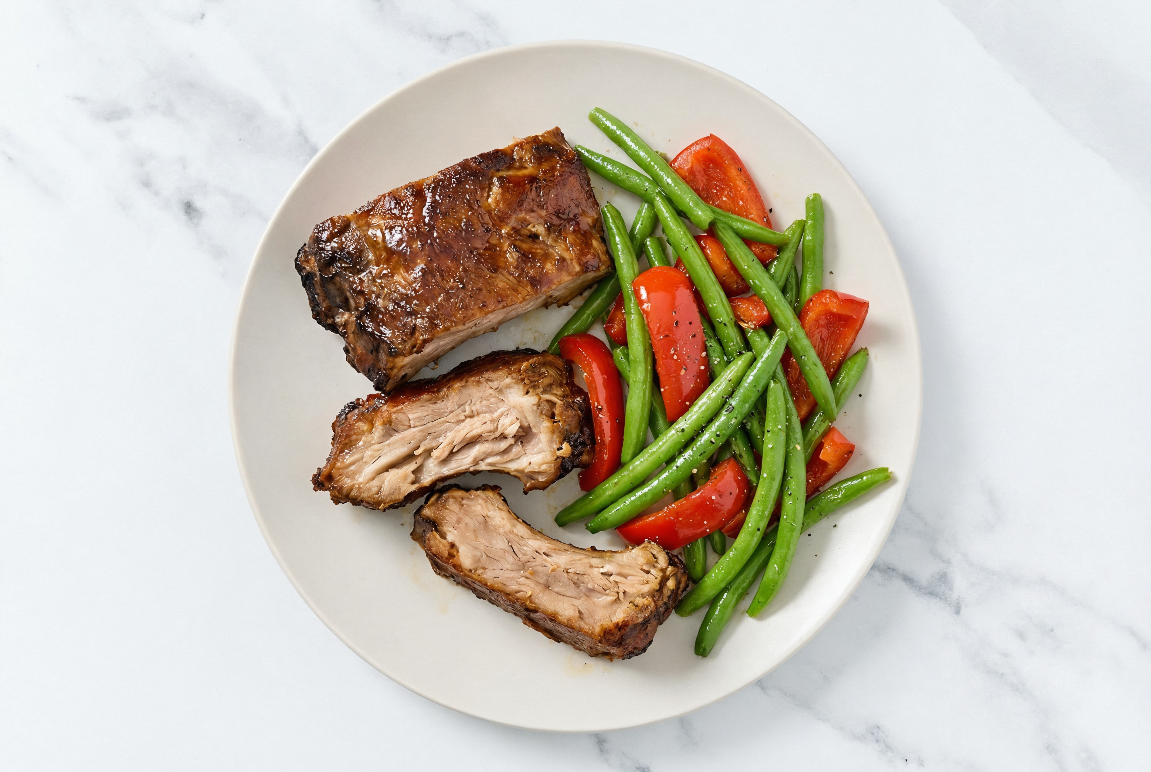 Seasoned Baby Back Ribs + Sweet Organic Pepper Green Beans